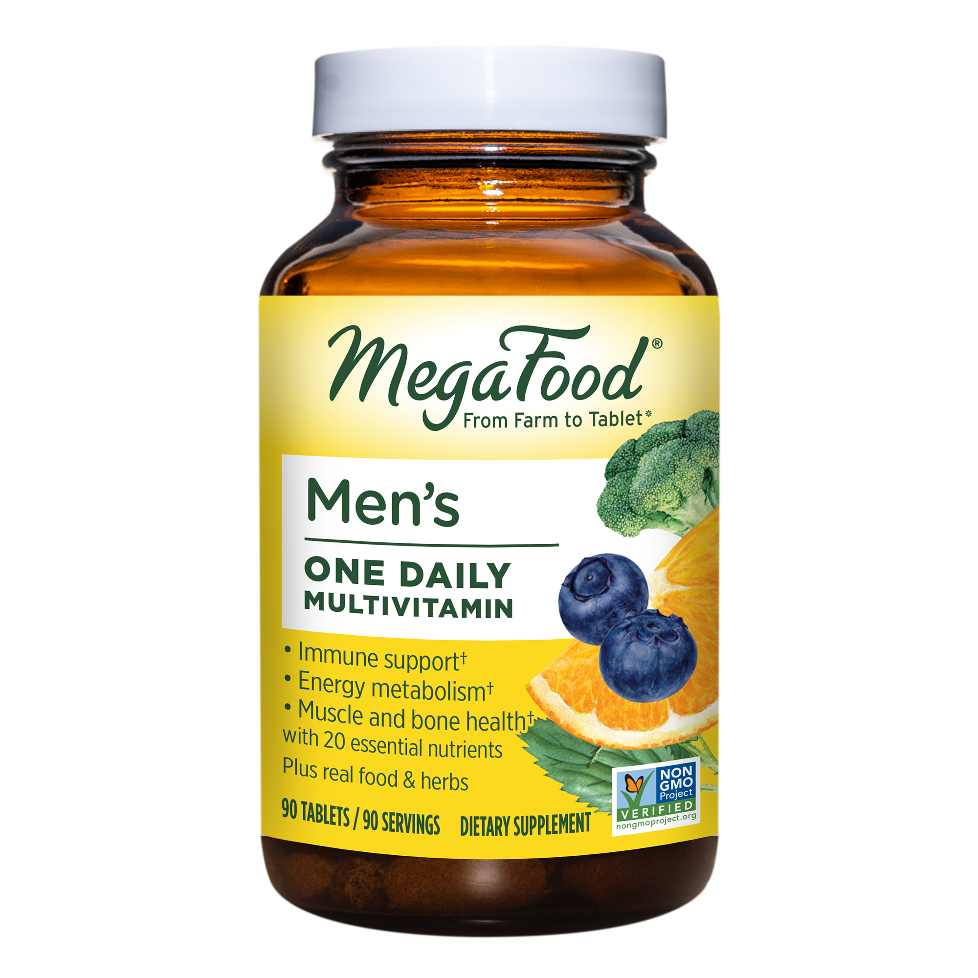 MegaFood Men's One Daily - Men's Multivitamin for Optimal Health and Well-Being - With B Complex Vitamins - Gluten Free, Non-GMO, Dairy Free, Soy Free - 90 Tablets