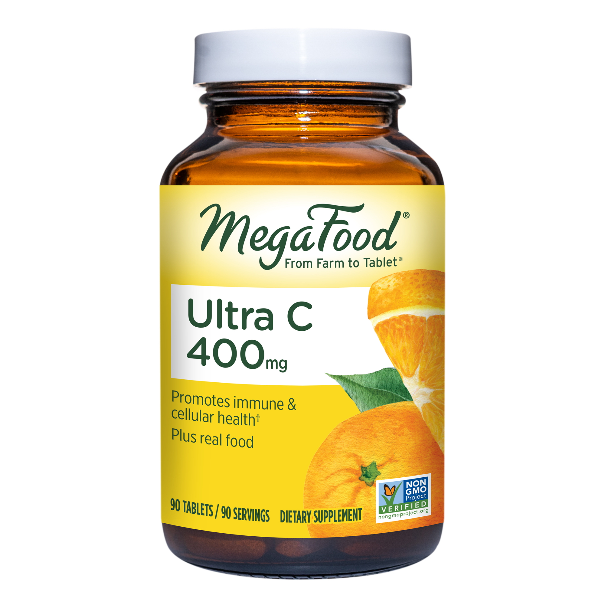 MegaFood Ultra C-400 mg - Immune Support and Support for Cellular Health with 400mg Vitamin C Plus Real Food - Non-GMO, Gluten-Free, Vegan, and Made Without Dairy or Soy - 90 Tabs