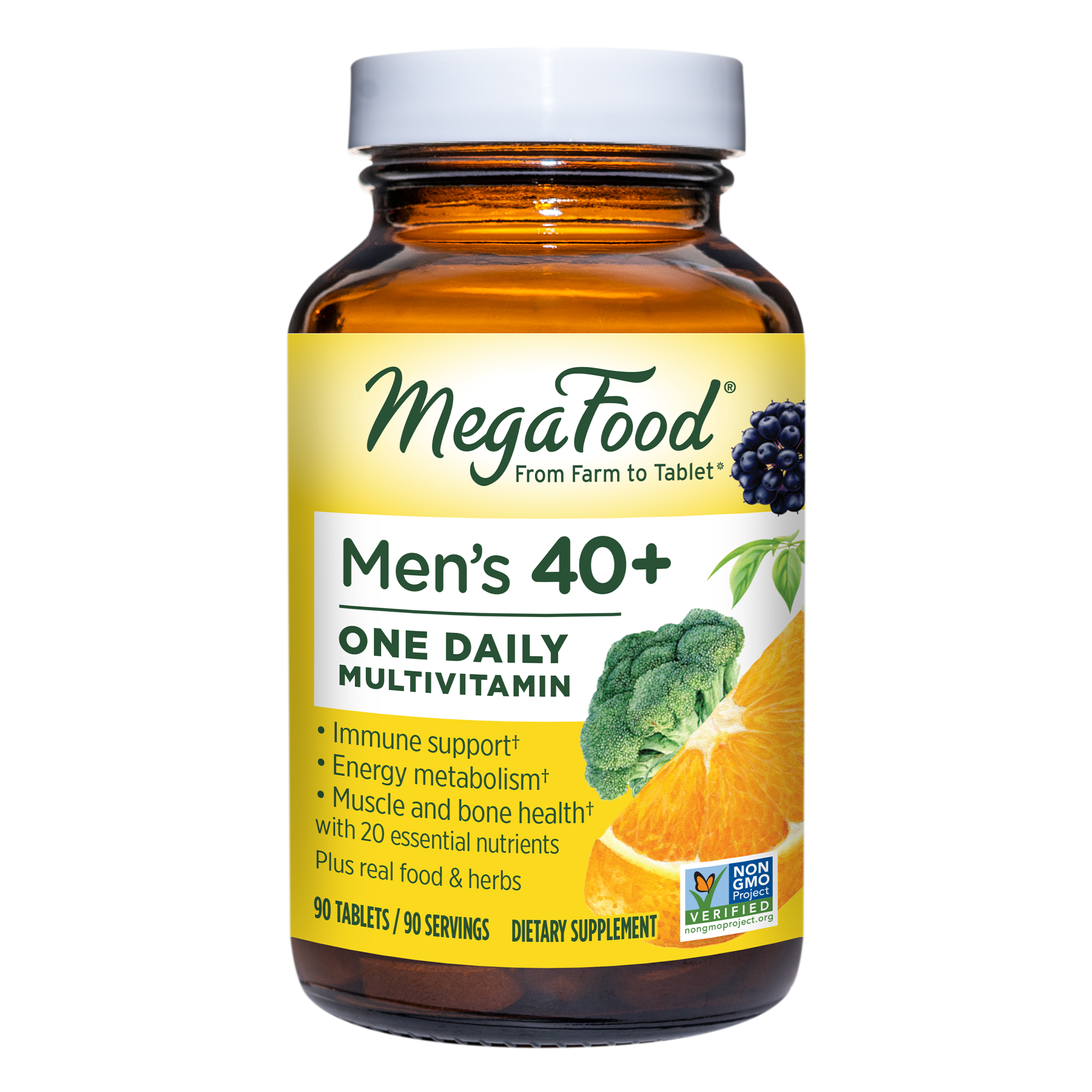 MegaFood Men's 40+ One Daily - Multivitamin & Mineral Supplement - with Selenium & Zinc to Support Men's Health - Non-GMO, Gluten-Free, Vegetarian & Made Without Dairy and Soy - 90 Tabs