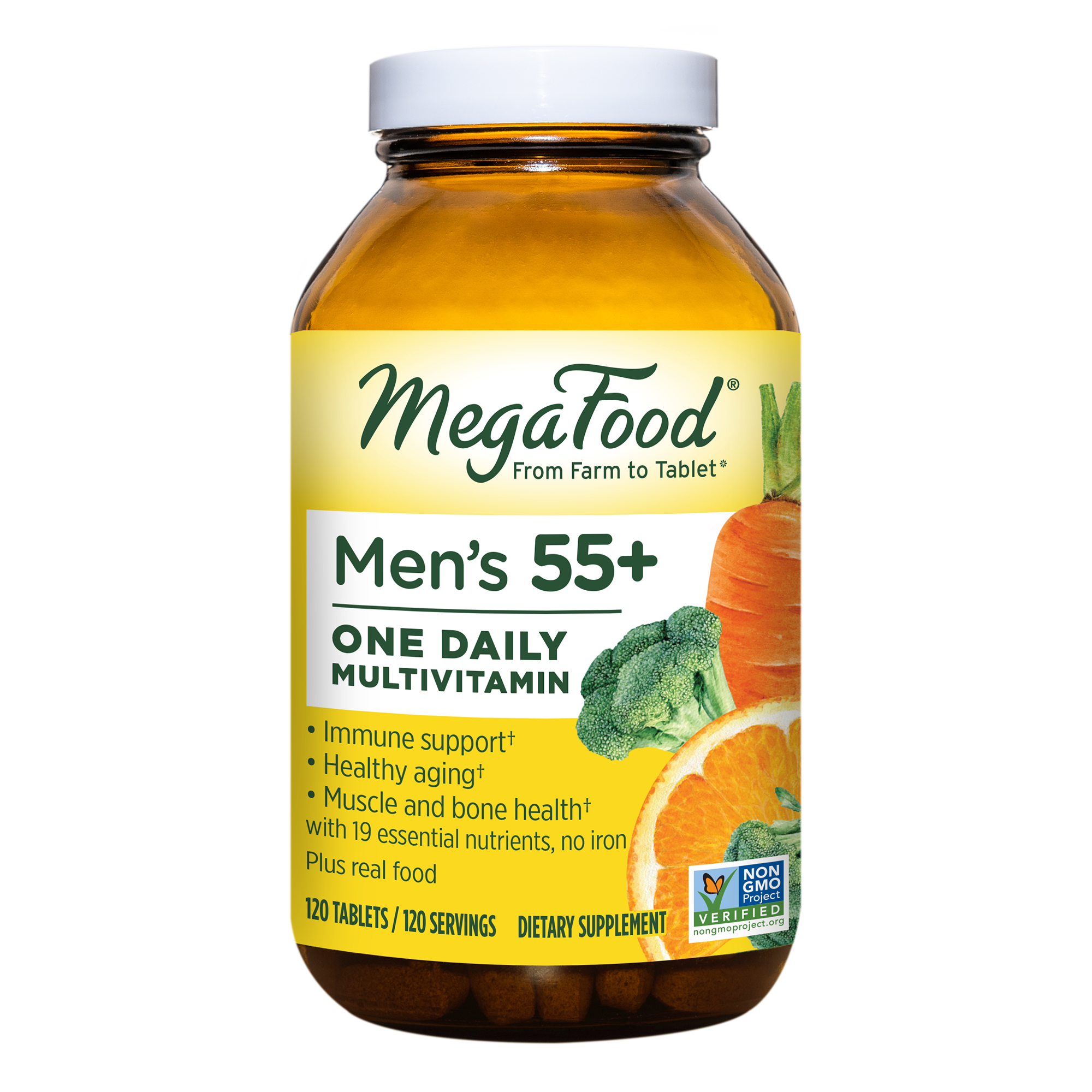 MegaFood, Men Over 55 One Daily, Supports Optimal Health and Wellbeing, Multivitamin and Mineral Dietary Supplement, Vegetarian, 120 Tablets