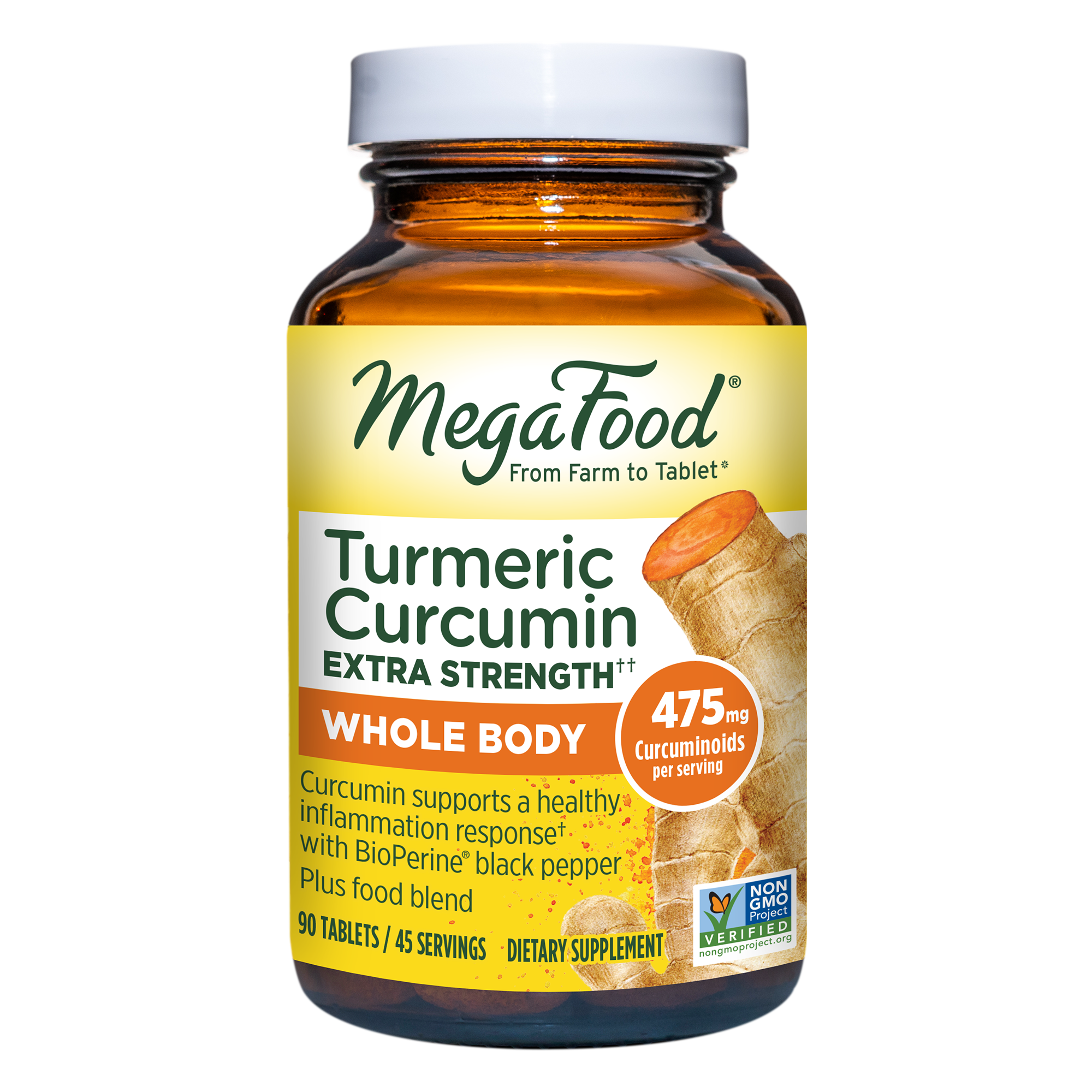 MegaFood Turmeric Curcumin Extra Strength - Whole Body Supplement to Support Healthy Inflammation Response with Black Pepper - Gluten Free, Vegan & Made Without Dairy & Soy - 90 Tabs (45 Servings)