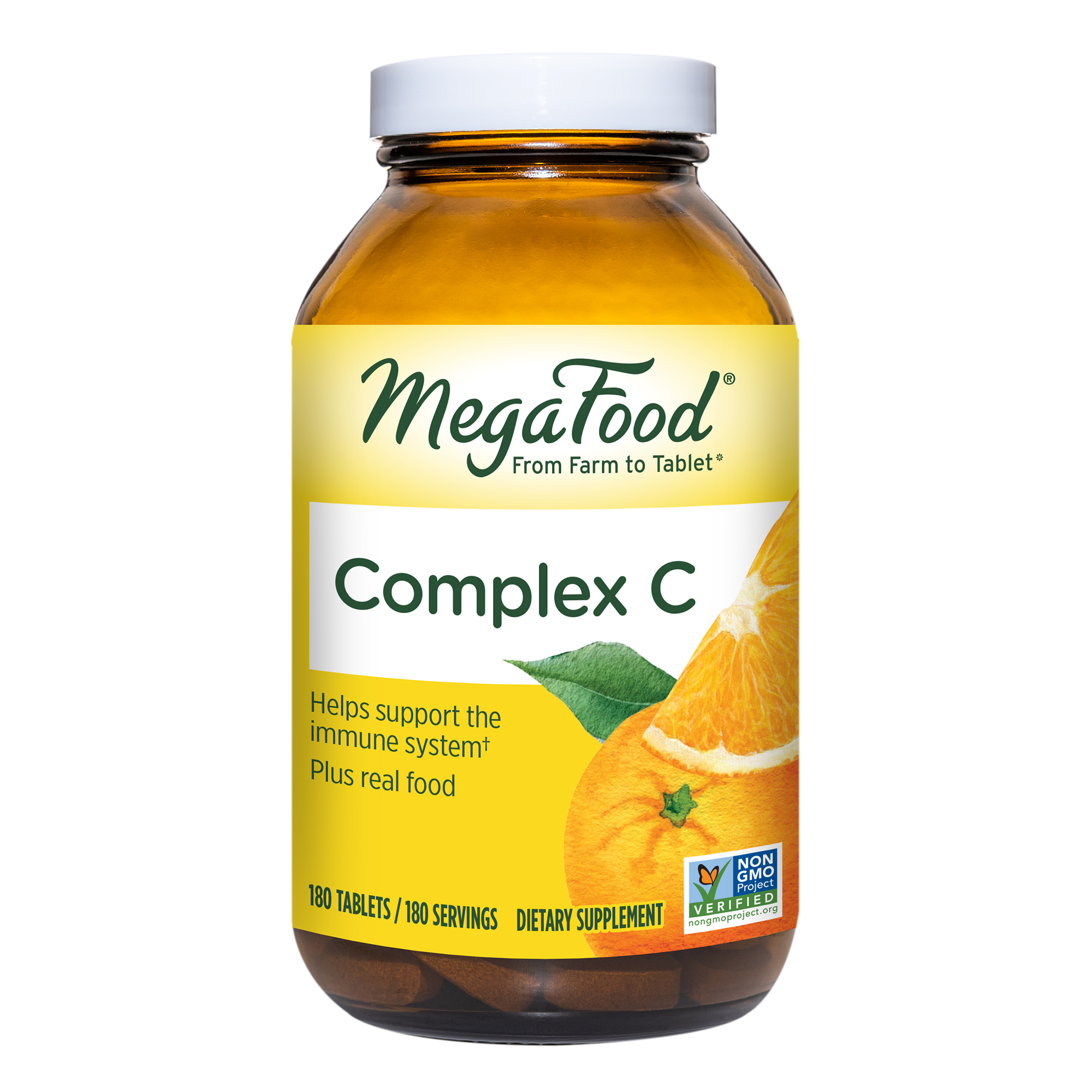 MegaFood Complex C - Helps Support Immune System with Vitamin C Delivered from Real Organic Oranges - Gluten-Free, Vegan, Made without Dairy or Soy - 180 Tabs