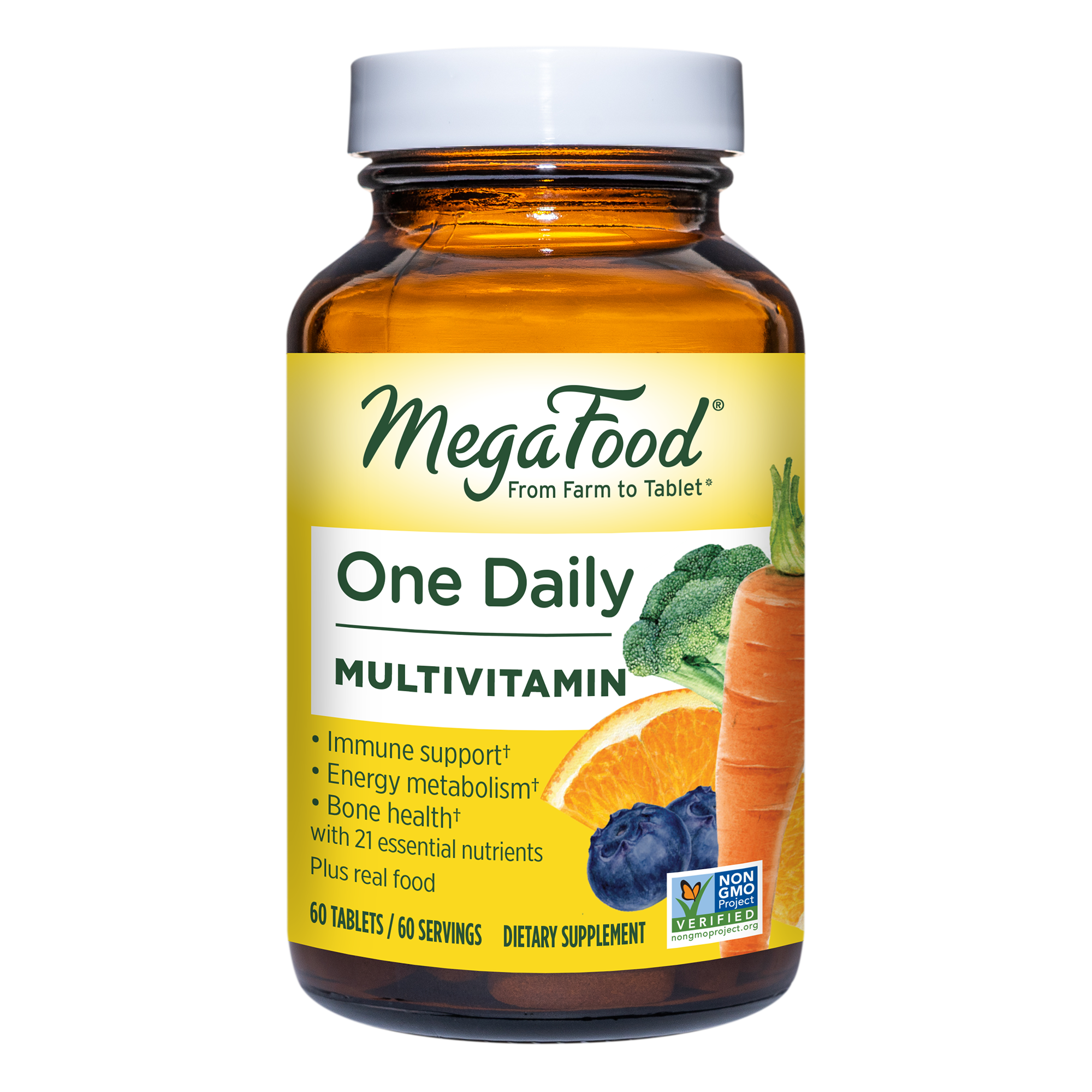 MegaFood One Daily - Supports Overall Health - Multivitamin with B Vitamins and Food Blend - Gluten-Free, Vegetarian, and Made without Dairy - 60 Tabs
