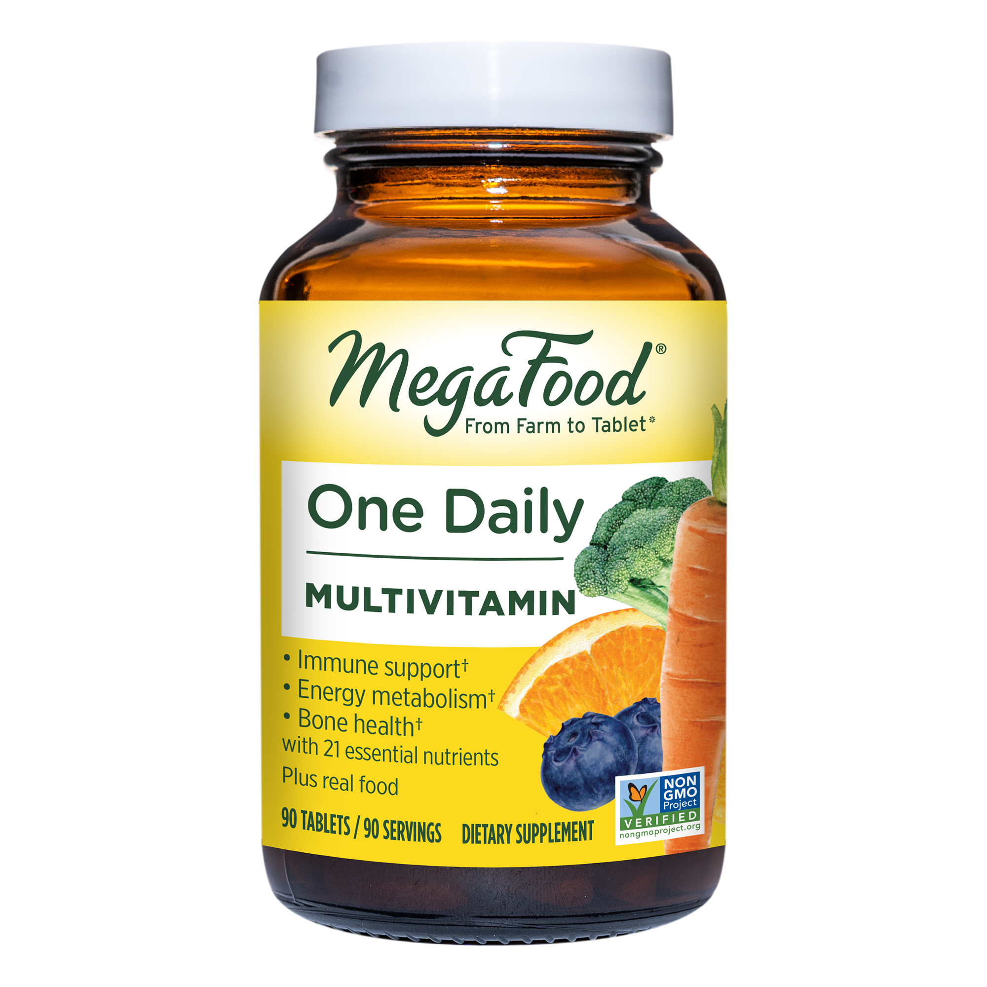 MegaFood One Daily - Supports Overall Health - Multivitamin with B Vitamins and Food Blend - Gluten-Free, Vegetarian, and Made without Dairy - 90 Tabs