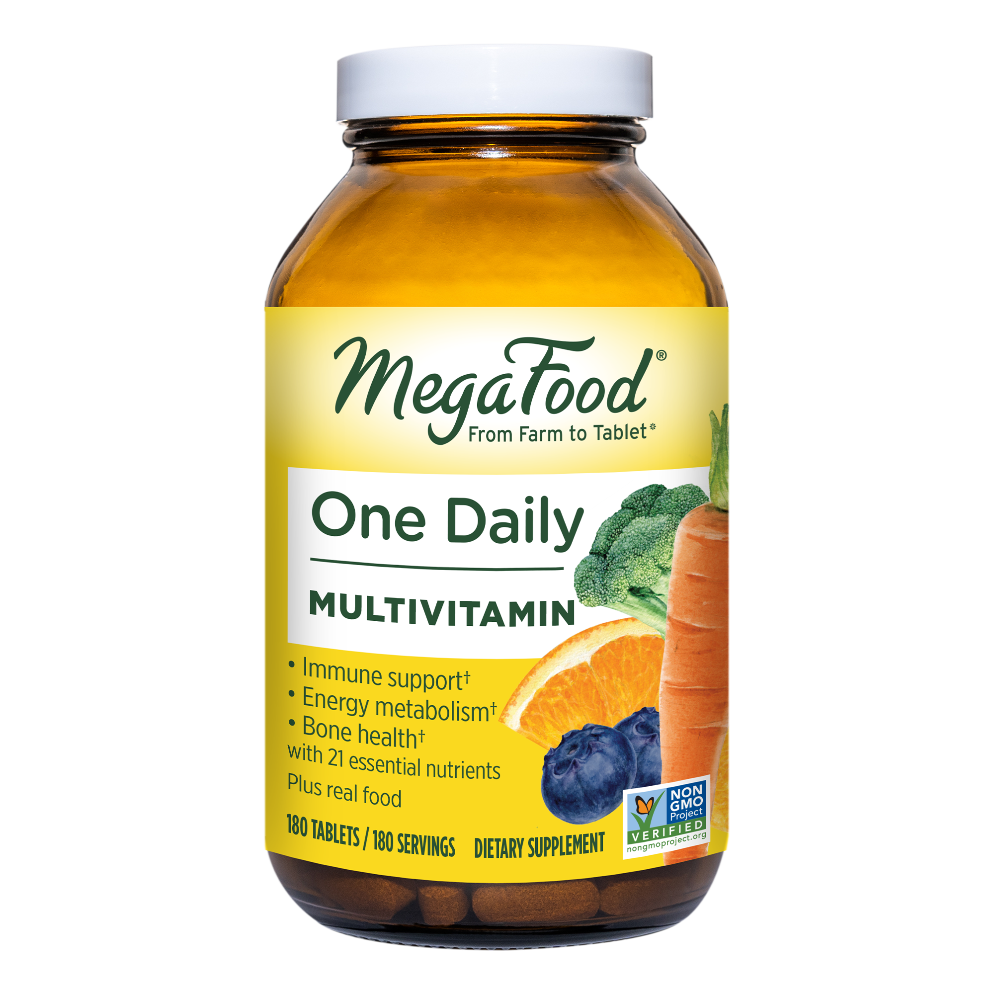 MegaFood One Daily - Supports Overall Health - Multivitamin with B Vitamins and Food Blend - Gluten-Free, Vegetarian, and Made without Dairy - 180 Tabs