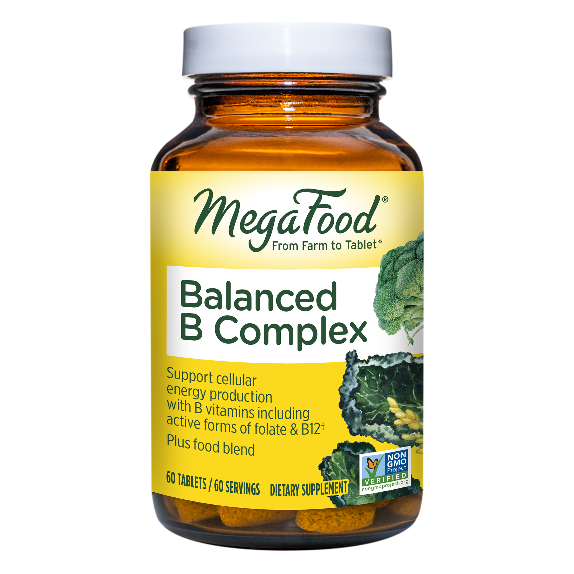 MegaFood Balanced B Complex - Supports Celllular Energy with Vitamins B1, B2, B3, B5, B6, B7, B9, B12 - Gluten Free and Made Without Dairy - Vegan - 60 Tabs