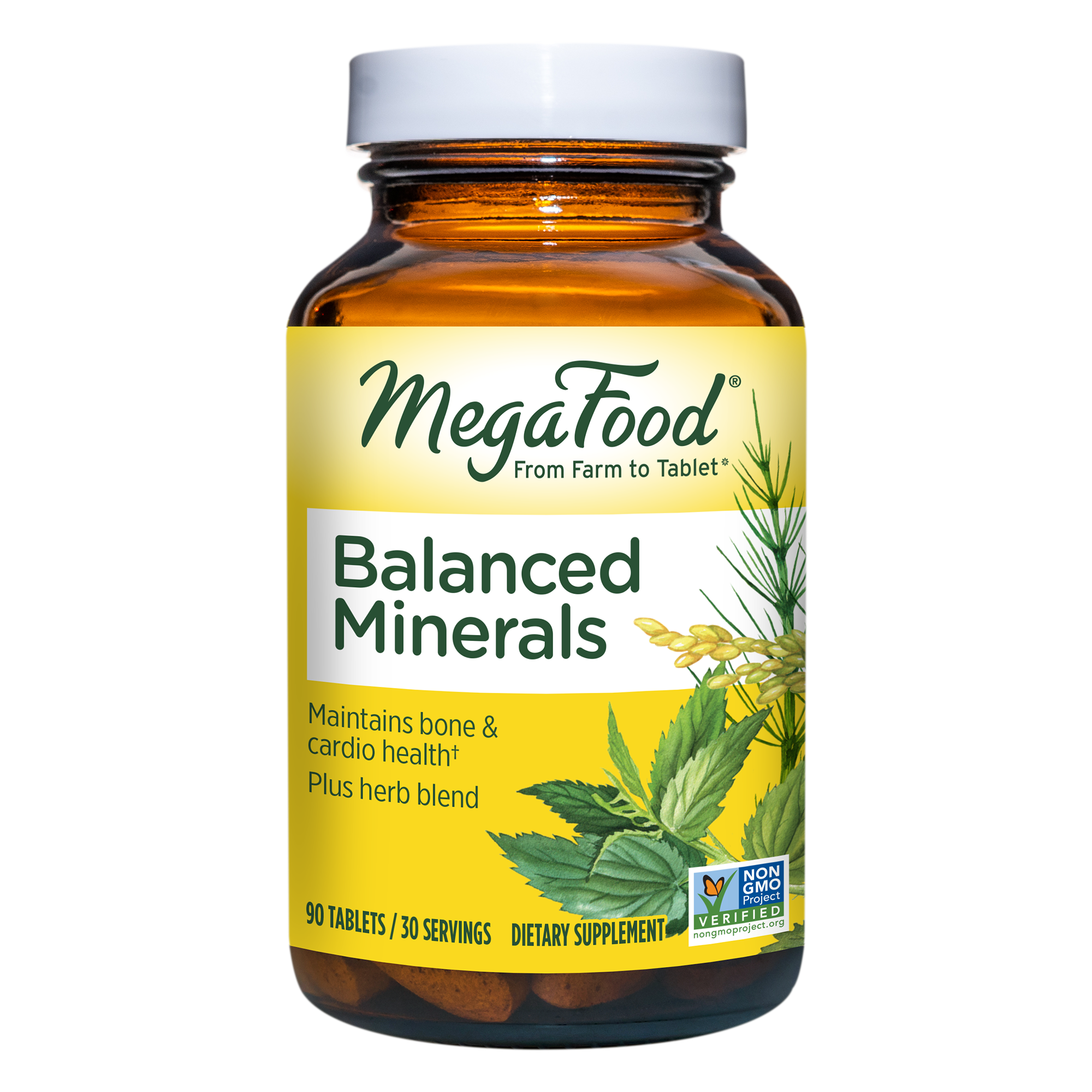 MegaFood Balanced Minerals - Helps Maintain Bone and Cardiovascular Health - Multimineral Supplement with Essential Minerals, Herbs, and Nutrients - Gluten-Free and Vegetarian - 90 Tabs (30 Servings)