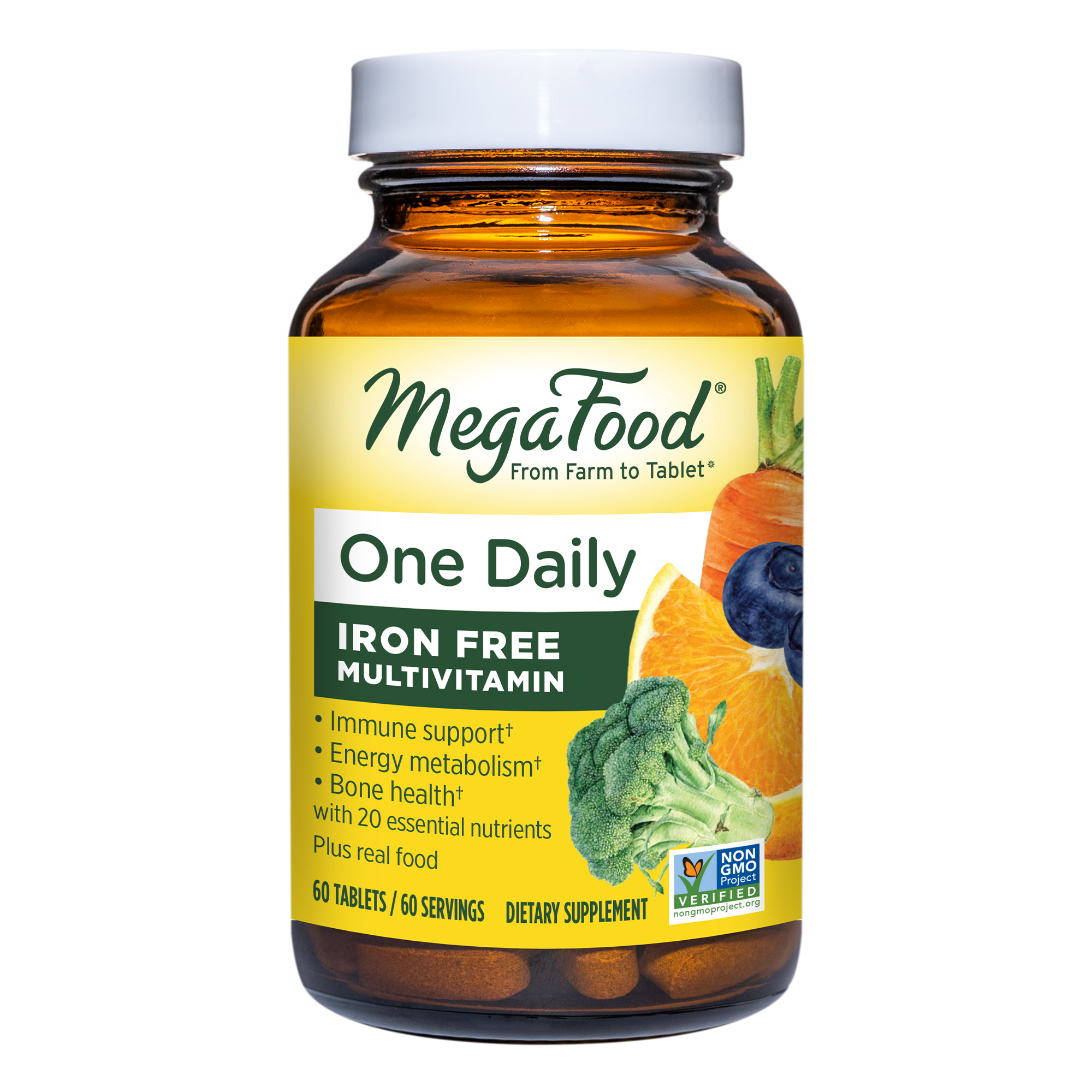 MegaFood One Daily Iron Free - Multivitamin for Men and Women with Vitamin C, Vitamin E, and B Vitamins - Gluten Free, Non-GMO, and Made Without Dairy - Vegetarian - 60 Tabs