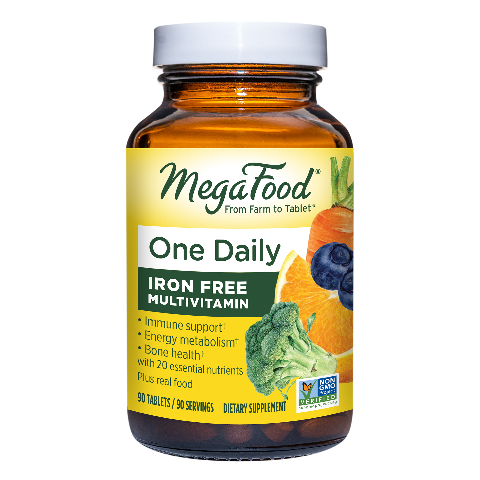 MegaFood One Daily Iron Free - Multivitamin for Men and Women with Vitamin C, Vitamin E, and B Vitamins - Gluten Free, Non-GMO, and Made Without Dairy - Vegetarian - 90 Tabs
