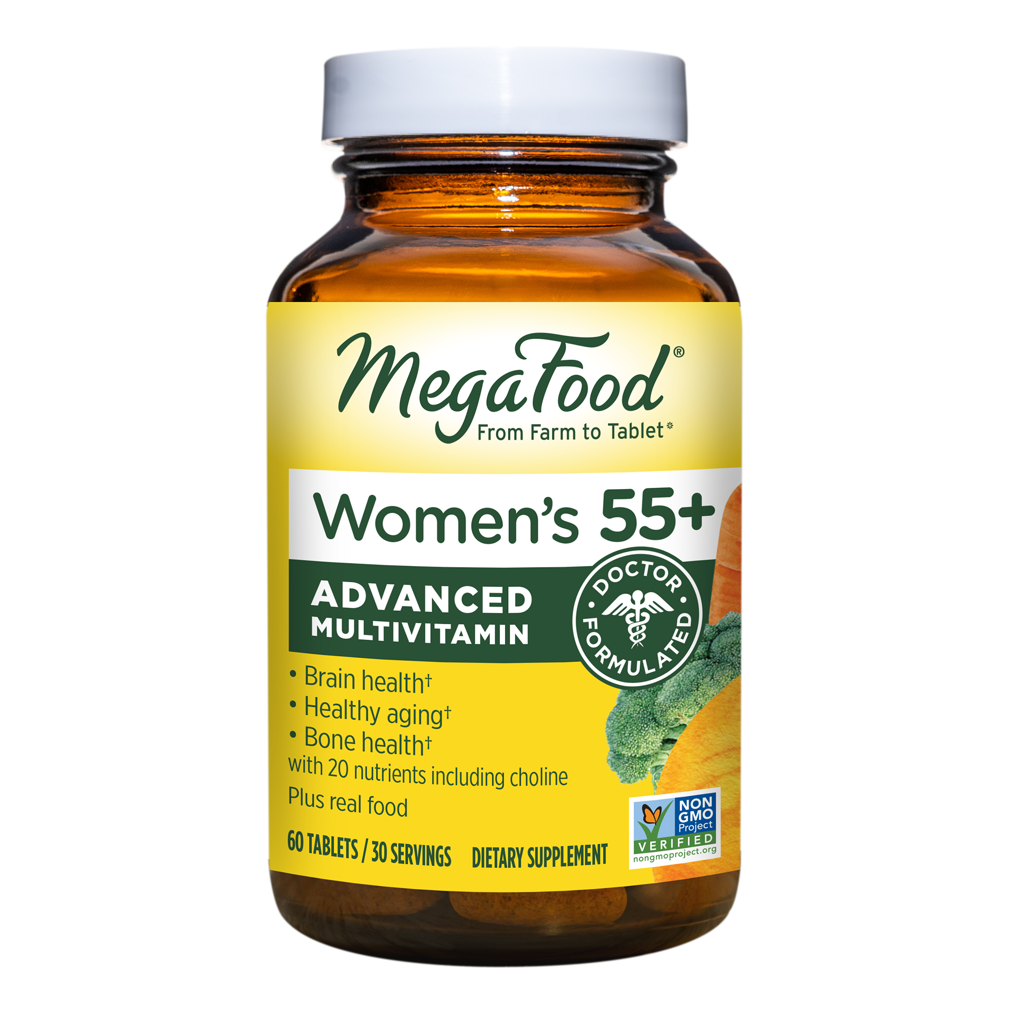 MegaFood Women's 55+ Multivitamin - Multivitamin with Vitamin D, B12, Biotin, Zinc, and Choline - Non-GMO, Gluten-Free, Vegetarian & Made Without Dairy and Soy - 60 Tabs (30 Servings)