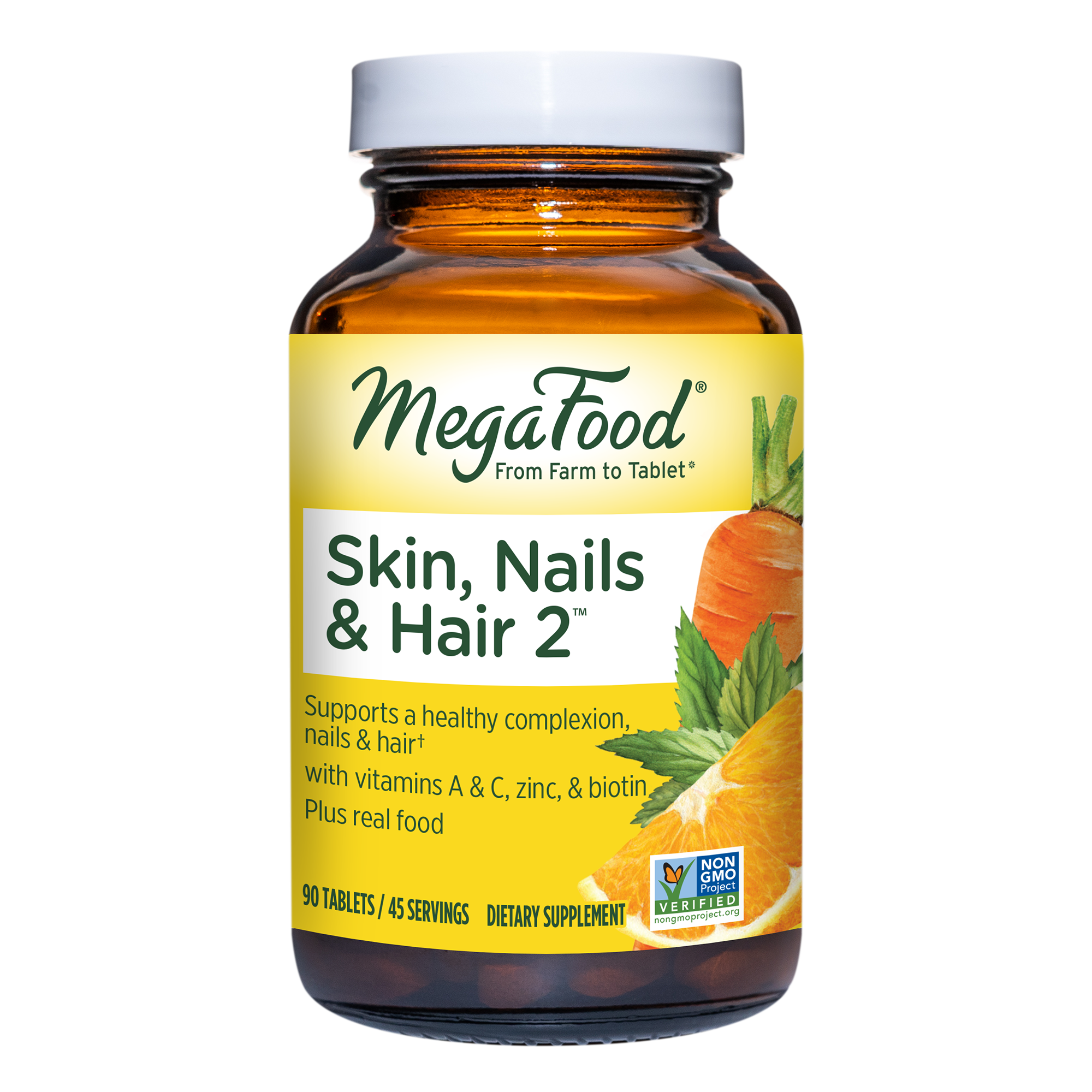 MegaFood, Skin, Nails & Hair 2, Supports Healthy Complexion, Nails & Hair, Multivitamin & Herbal Dietary Supplement, Gluten Free, Vegan, 90 Tablets