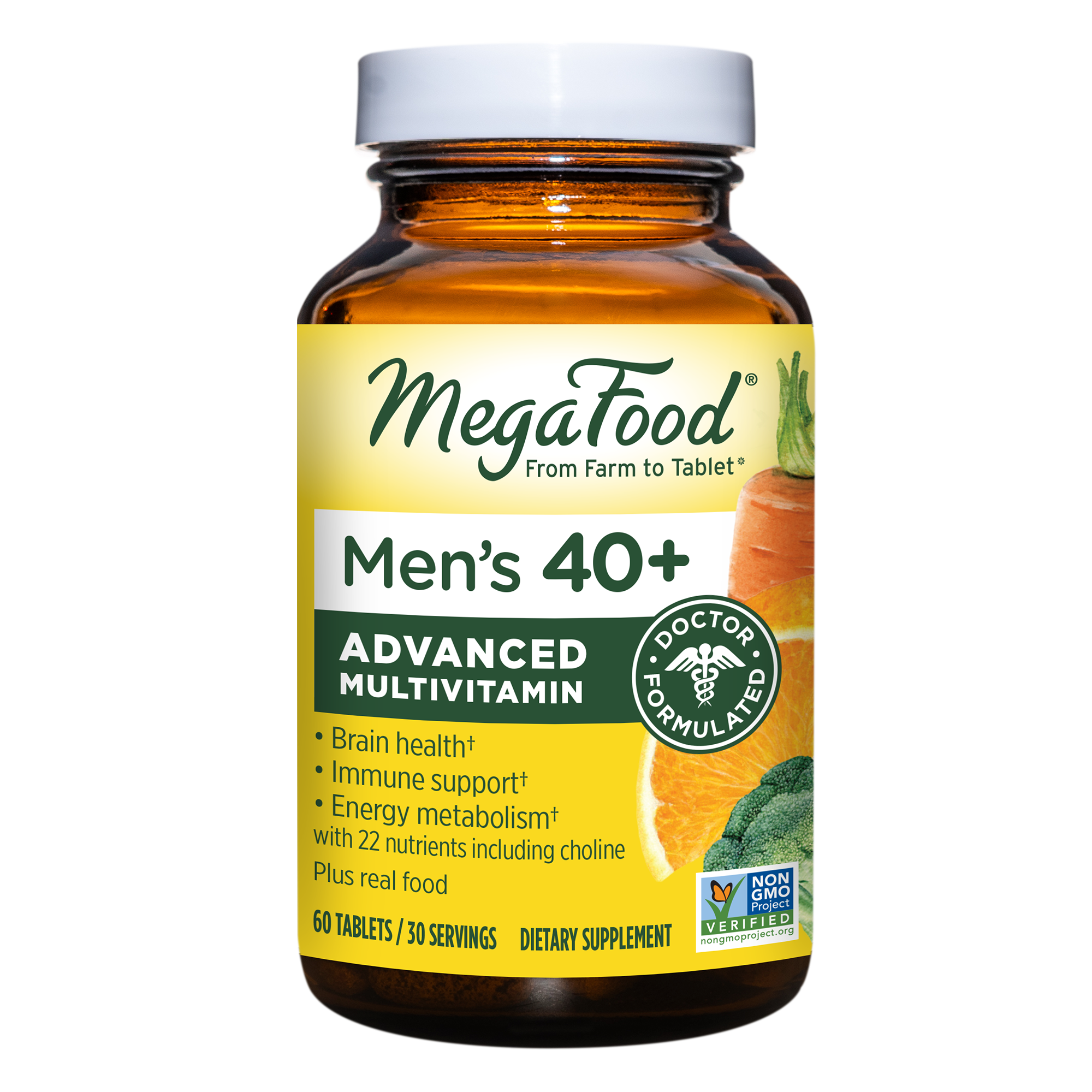 MegaFood, Multi for Men 40+, Supports Optimal Health and Wellbeing, Multivitamin and Mineral Supplement, Gluten Free, Vegetarian, 60 Tablets