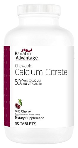 Bariatric Advantage Calcium Citrate Chewable 500mg with Vitamin D3 for Bariatric Surgery Patients Including Gastric Bypass and Sleeve Gastrectomy, Low Sugar - Wild Cherry Flavor, 90 Count