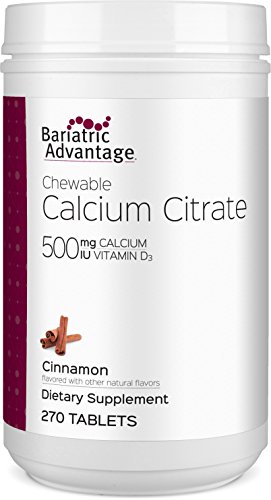 Bariatric Advantage Calcium Citrate Chewable 500mg with Vitamin D3 for Bariatric Surgery Patients Including Gastric Bypass and Sleeve Gastrectomy, Low Sugar - Cinnamon Flavor, 270 Count