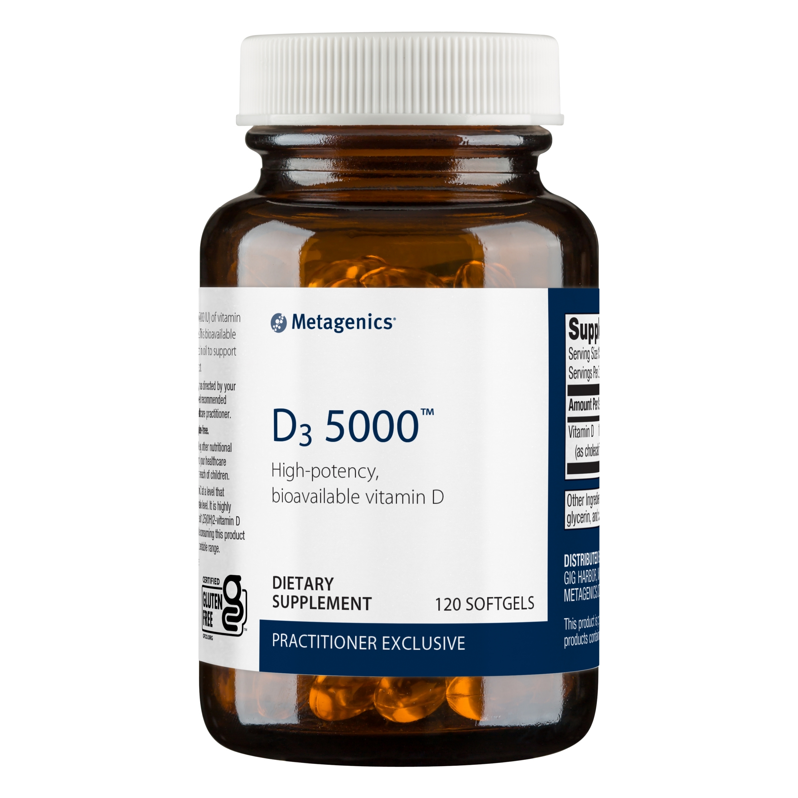 Metagenics Vitamin D3 5,000 IU - Vitamin D Supplement for Healthy Bone Formation, Cardiovascular Health, and Immune Support - 120 Count