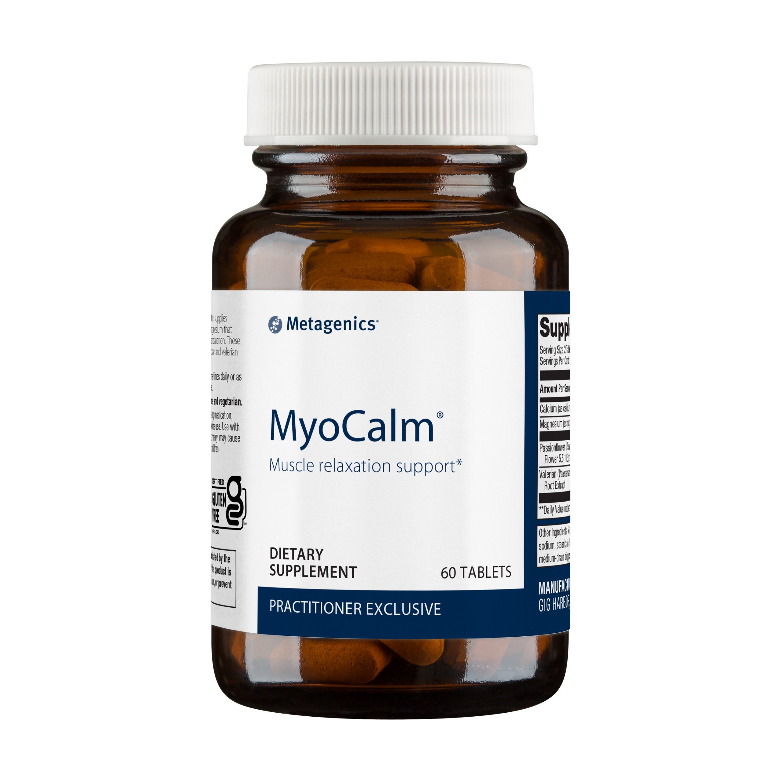 Metagenics MyoCalm with Passionflower and Valerian Root, Calcium and Magnesium Supplement Formula for Muscle Relaxation and Comfort - 60 Tablets, 30 Servings