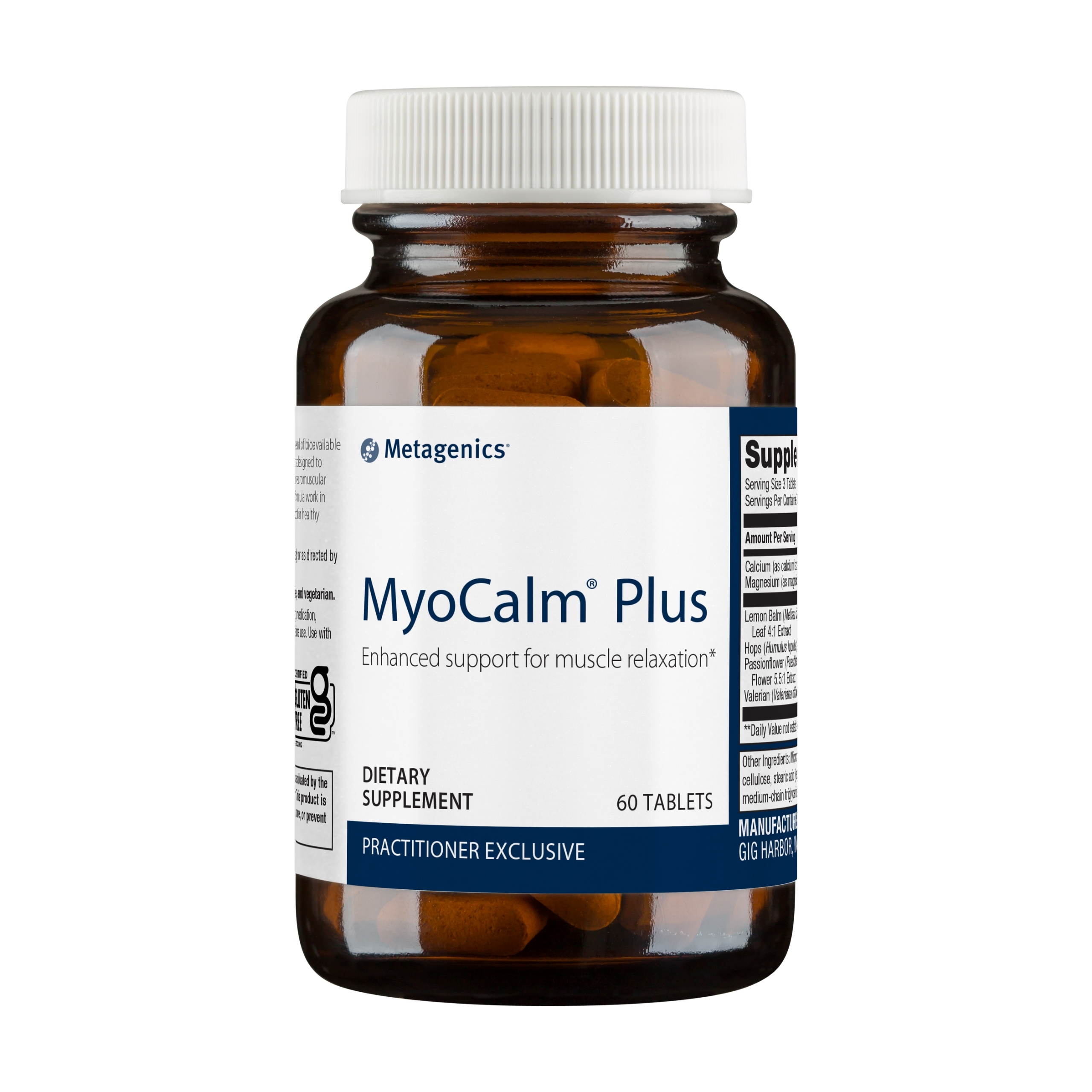 Metagenics MyoCalm Plus with Passionflower and Valerian Root, Enhanced Calcium and Magnesium Supplement Formula for Muscle Relaxation and Comfort - 60 Tablets, 20 Servings