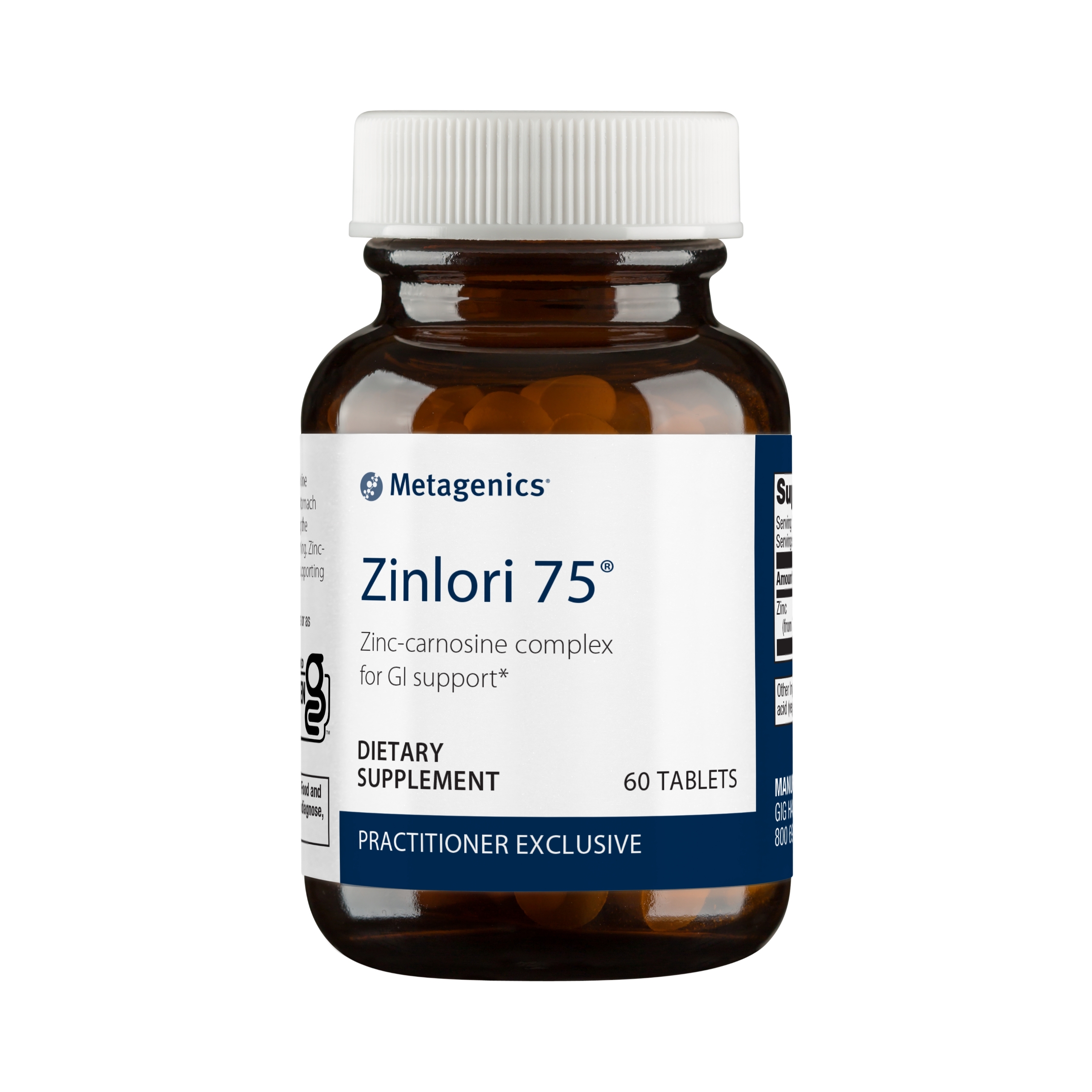 Metagenics Zinlori 75 High Potency Zinc Carnosine Supplement to Help Relieve Minor Stomach Discomfort - 60 Tablets