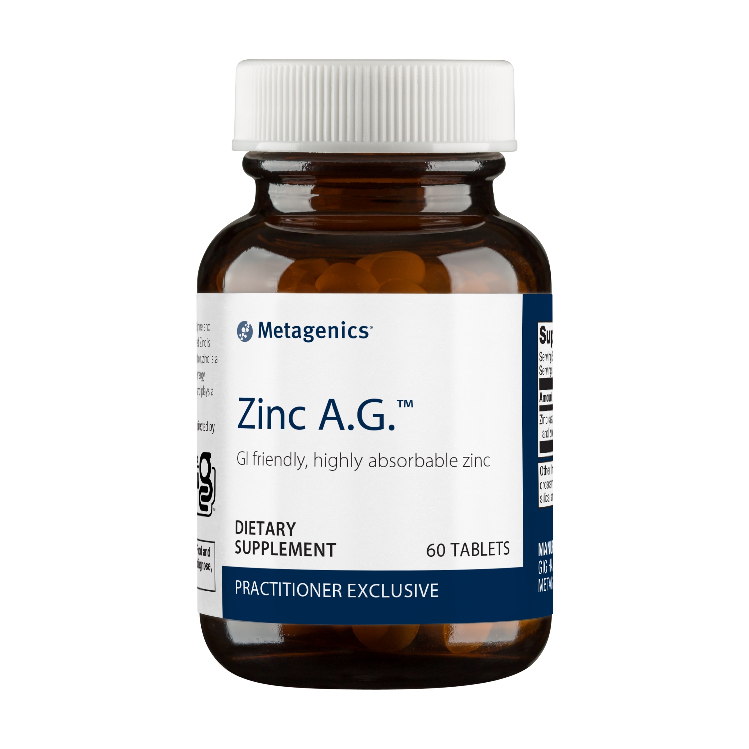 Metagenics Zinc AG, Highly Absorbable GI Friendly 20 mg Zinc Arginate and Zinc Glycinate Supplement - 60 Tablets
