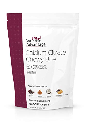 Bariatric Advantage Calcium Citrate Chewy Bites 500mg with Vitamin D3 for Bariatric Surgery Patients Including Gastric Bypass and Sleeve Gastrectomy, Sugar Free - Assorted Sweet Flavor, 90 Count
