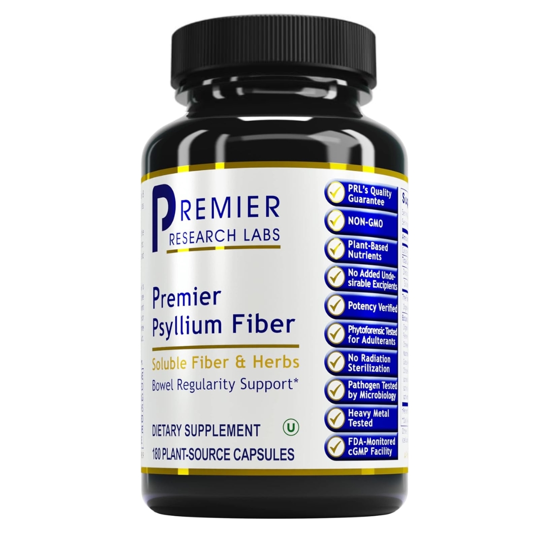 Premier Research Premier Psyllium Fiber, Supports Bowel Regularity and Intestinal Health, 180 Plant-Source Capsules
