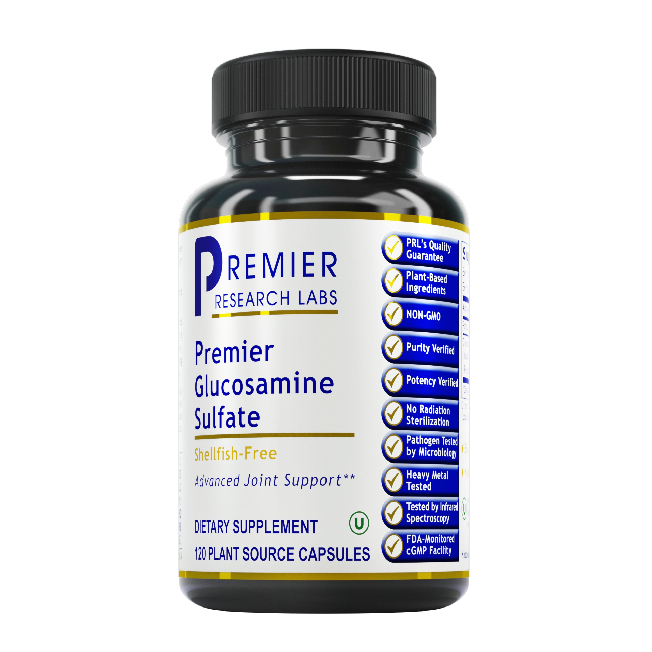 Premier Research Premier Glucosamine Sulfate, Targeted Joint, Ligament, and Connective Tissue Support, Shellfish-Free, 120 Capsules