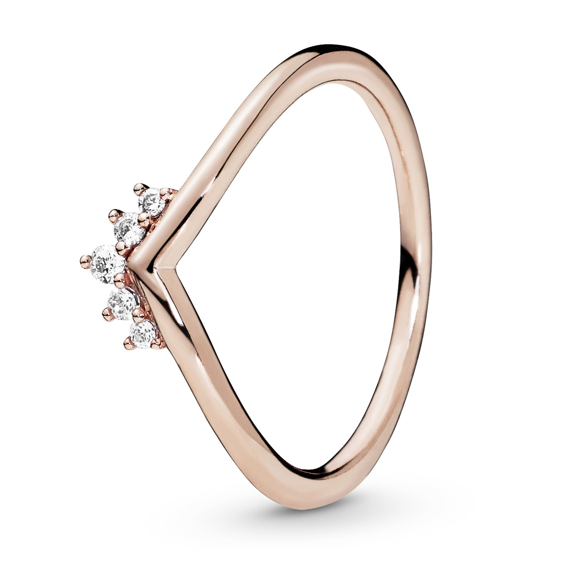 Pandora Jewelry Tiara Wishbone Cubic Zirconia Ring in Pandora Rose, Size 5, With Gift Box