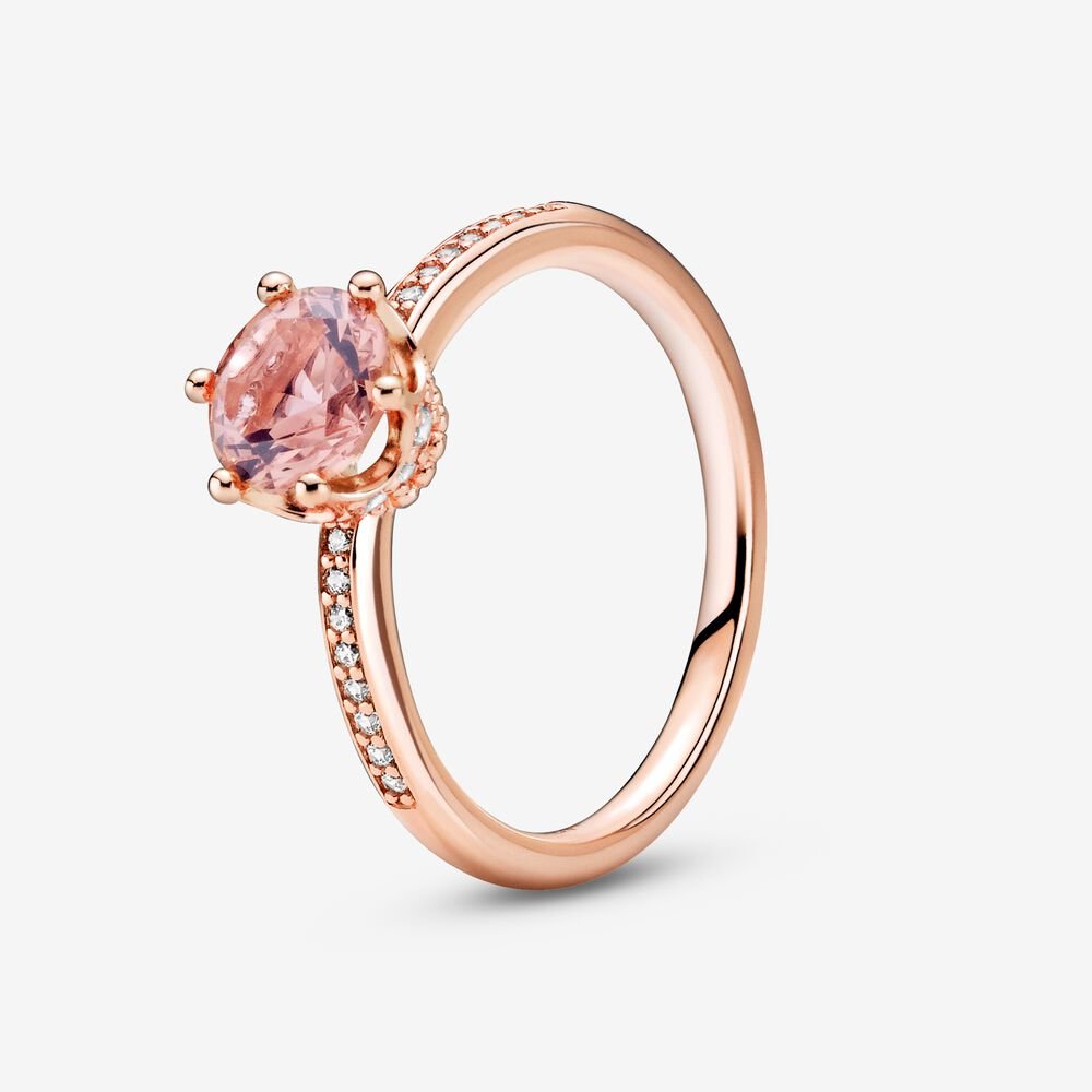 PANDORA Jewelry - Crown Cubic Zirconia and Pink Crystal Ring - Gift for Her Rose - Size 7, With Gift Box
