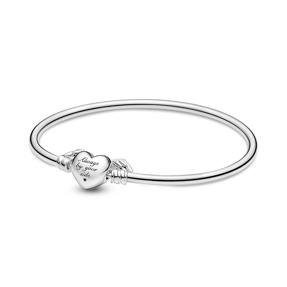 Pandora Sterling Silver Bangle with Heart and Wings, Size 21