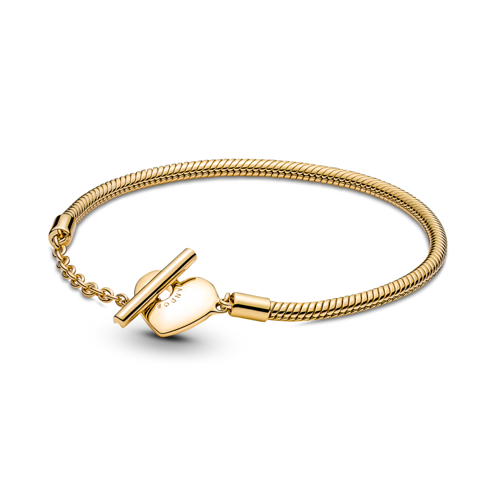 Pandora Moments Heart T-Bar Snake Chain Bracelet, 6.7 in,With Gift Box