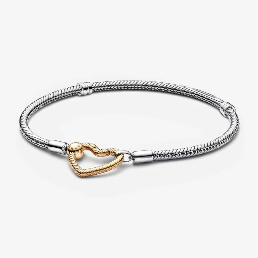 PANDORA Moments Heart Closure Snake Chain Bracelet, 7.48