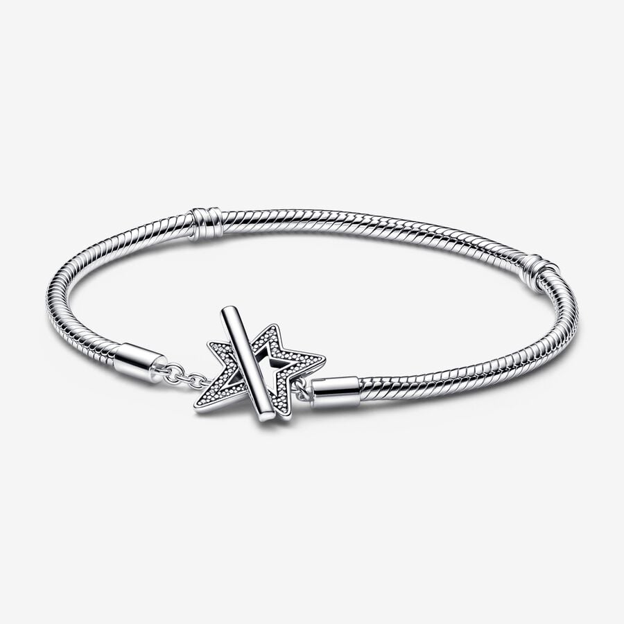 PANDORA Moments Asymmetric Star T-bar Snake Chain Bracelet, 19 CM, With Gift Box