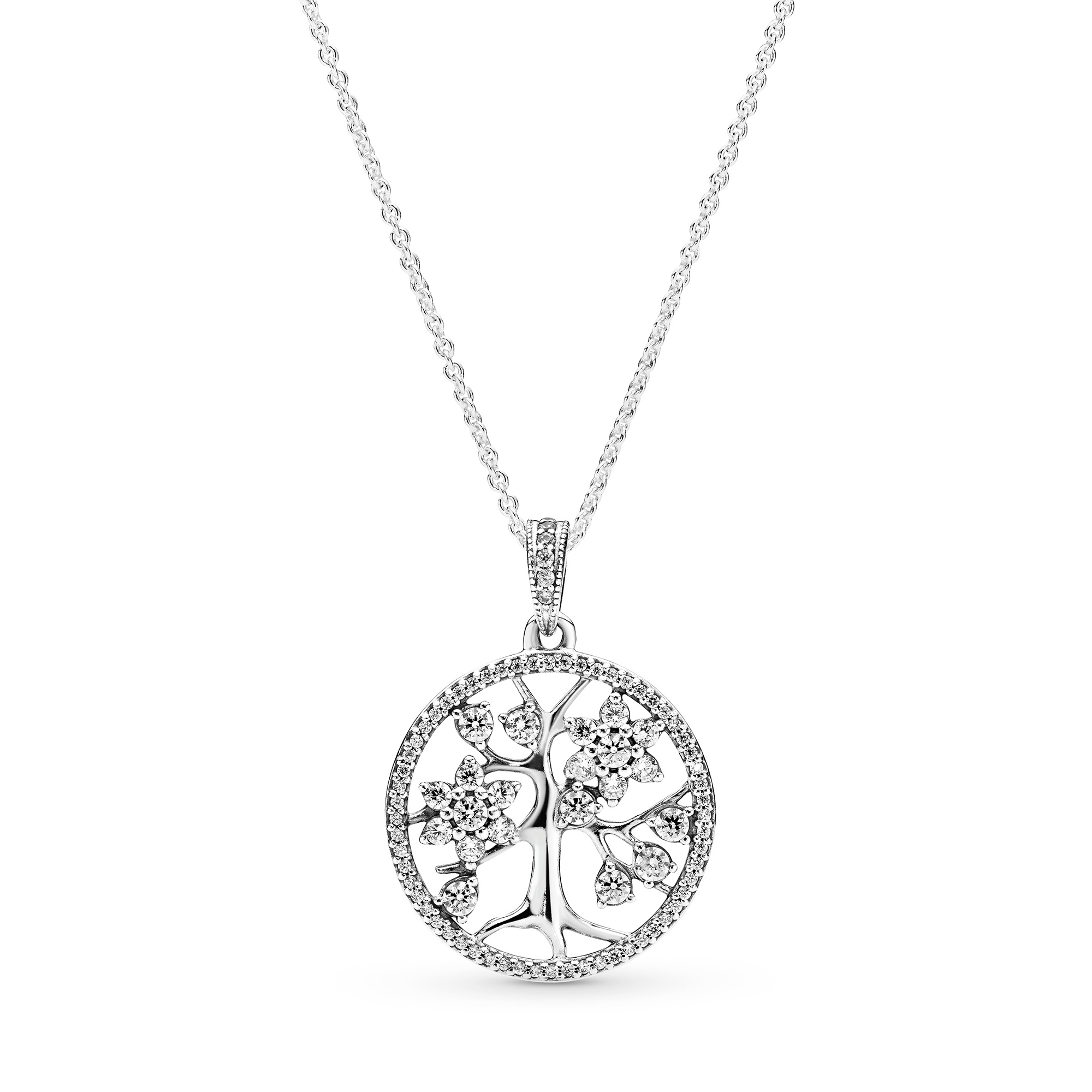 PANDORA Jewelry - Family Tree Hearts Cubic Zirconia Necklace - Gift for Her - Sterling Silver - 31.5