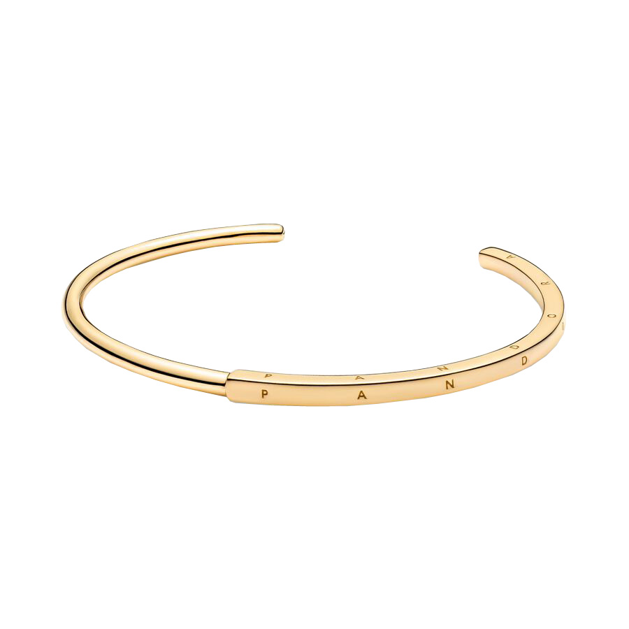 PANDORA Jewelry Signature I-D Open Bangle Bracelet for Women - 14k Gold-Plated - 6.9¬î, With Gift Box