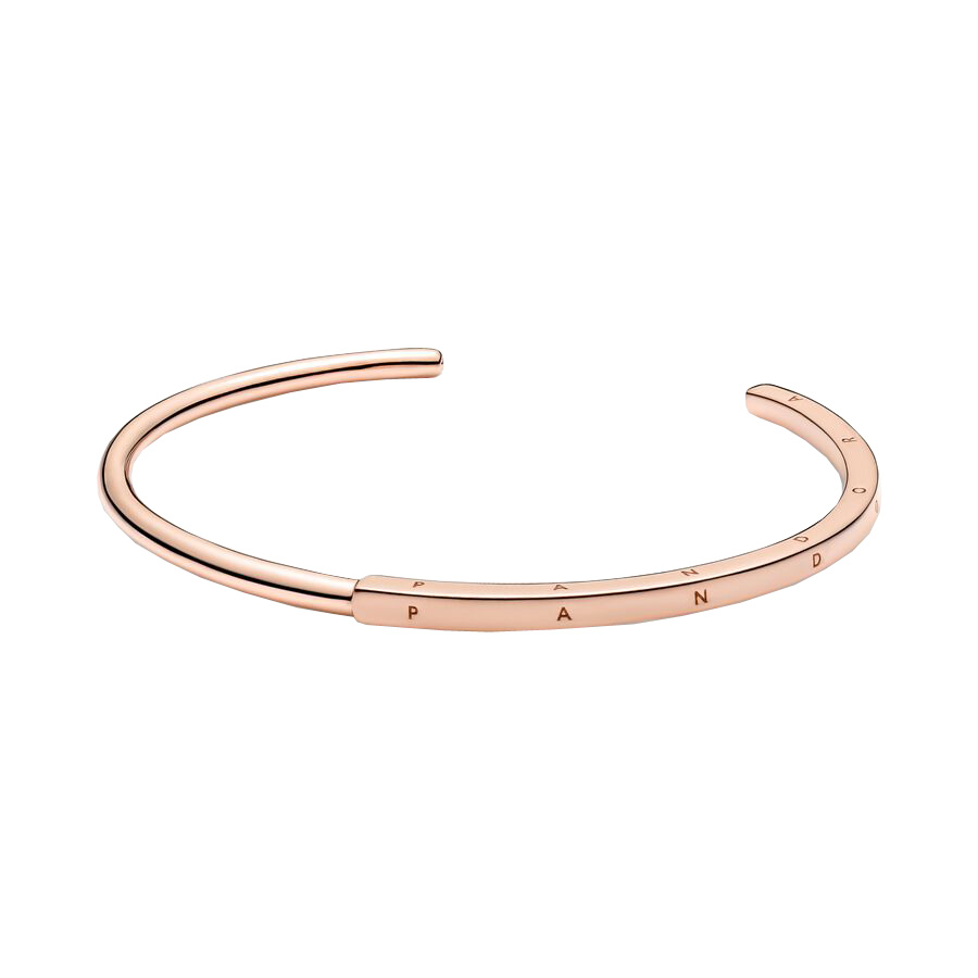PANDORA Jewelry Signature I-D Open Bangle Bracelet for Women - 14k Gold-Plated - 8.1¬î, With Gift Box