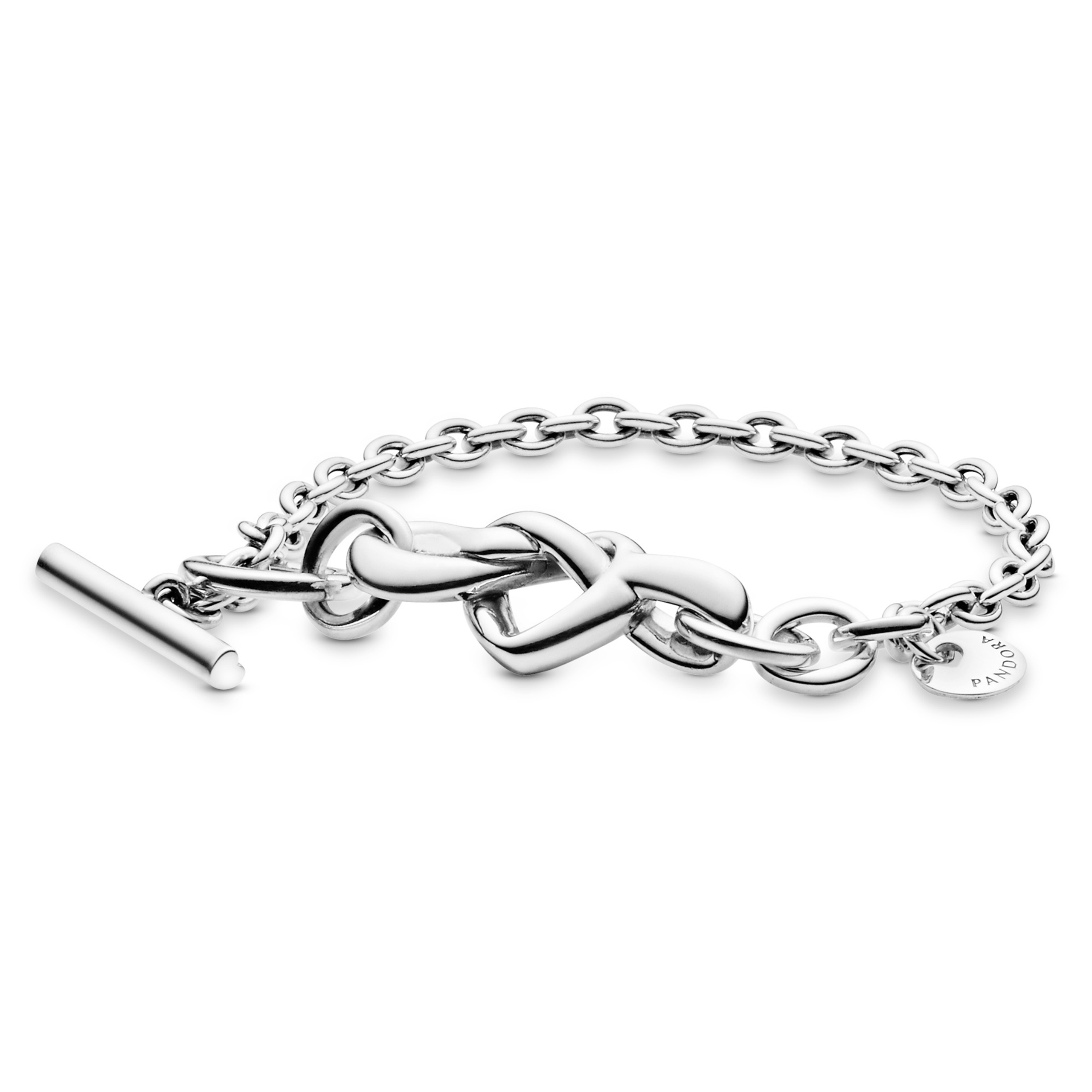 PANDORA Jewelry Knotted Heart T-Bar Sterling Silver Bracelet, 6.3