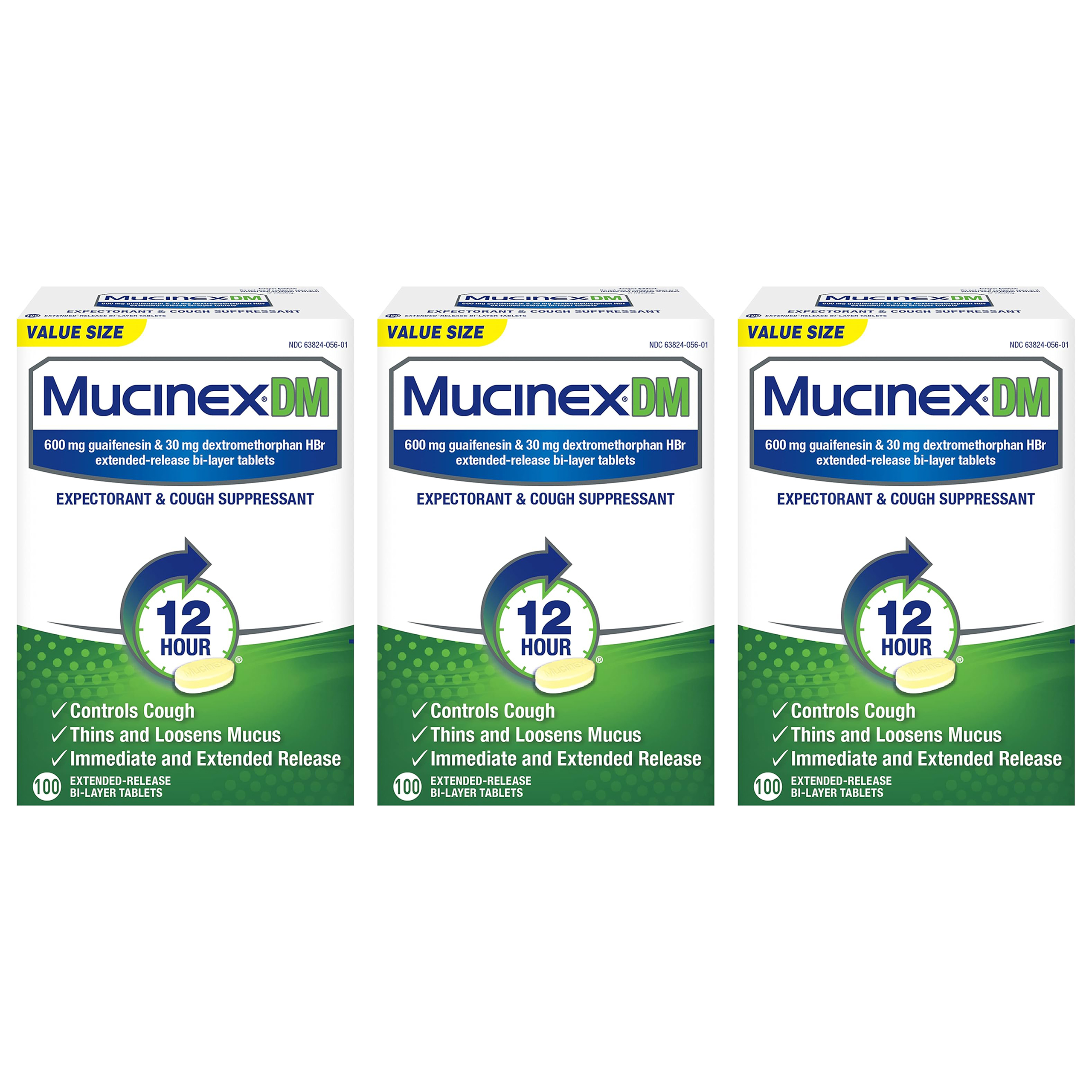 Mucinex DM 12 Hr Expectorant & Cough Suppressant Tablets, 100 ct. (Pack of 3)