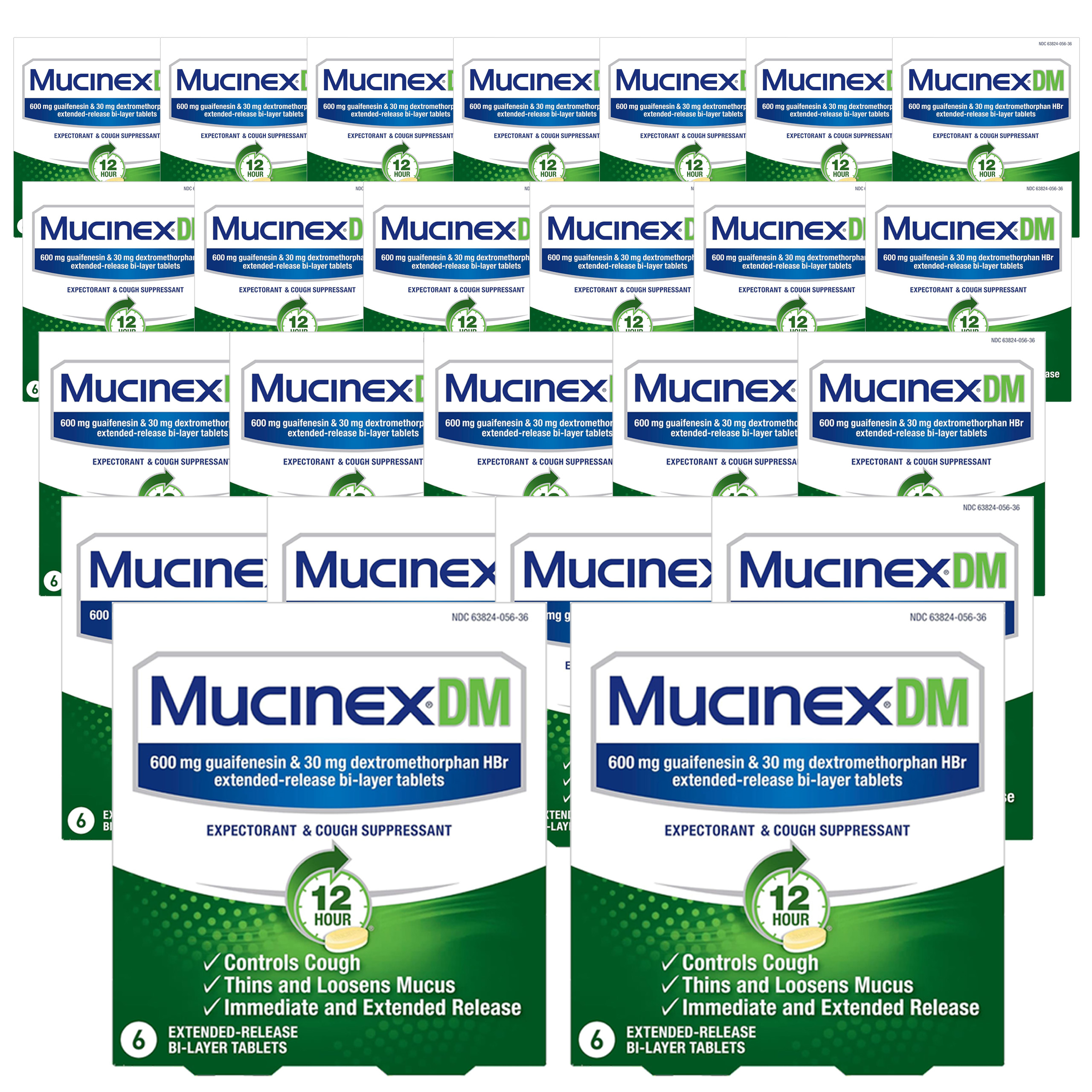 Mucinex DM 12-Hour Expectorant and Cough Suppressant Tablets, 6 ct (Pack of 24)