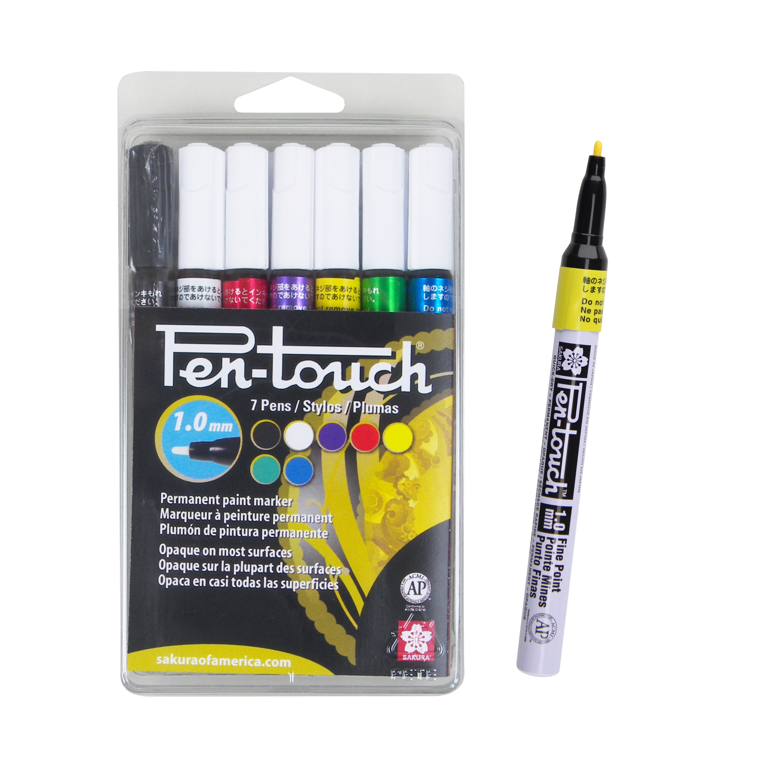 Sakura 42392 7-Piece Fine Pentouch Paint Marker, 1.0mm, Yellow, Red, Purple, Green, Blue, White and Black