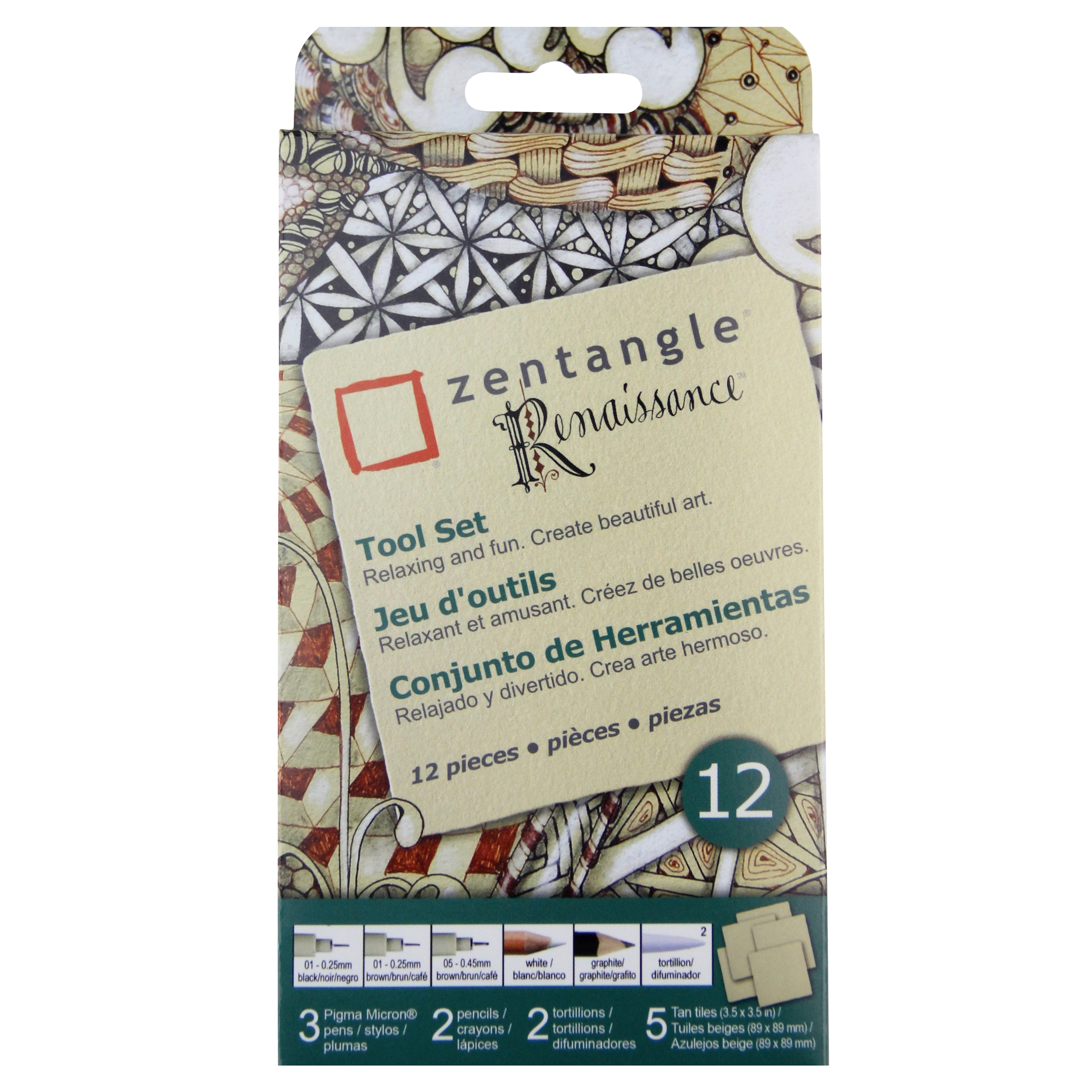 Sakura #50112 Zentangle 12 Pc Set w/ Renaissance Tiles, 3.5