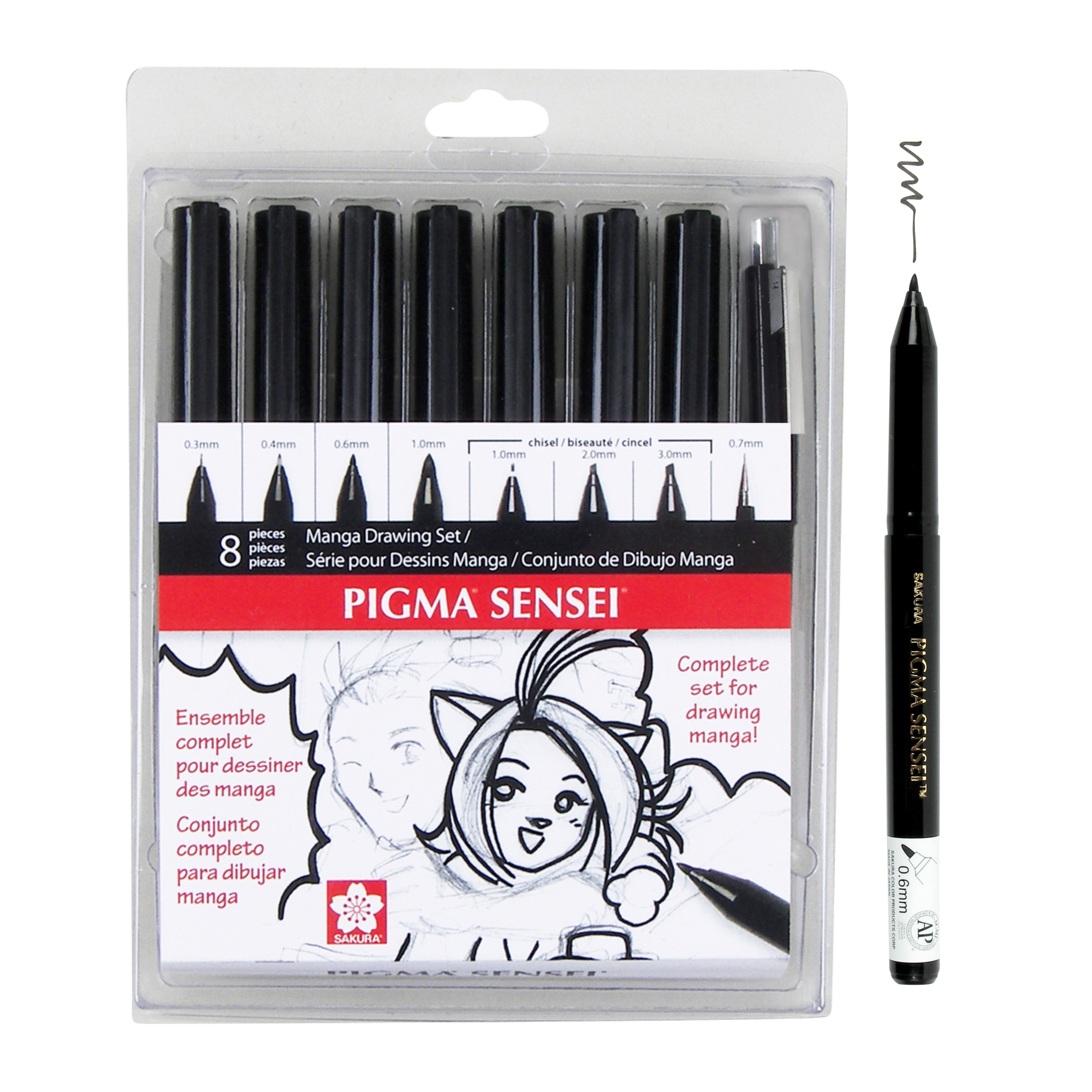 Sakura 50204 8-Piece Pigma Sensei Manga Drawing Kit , Black