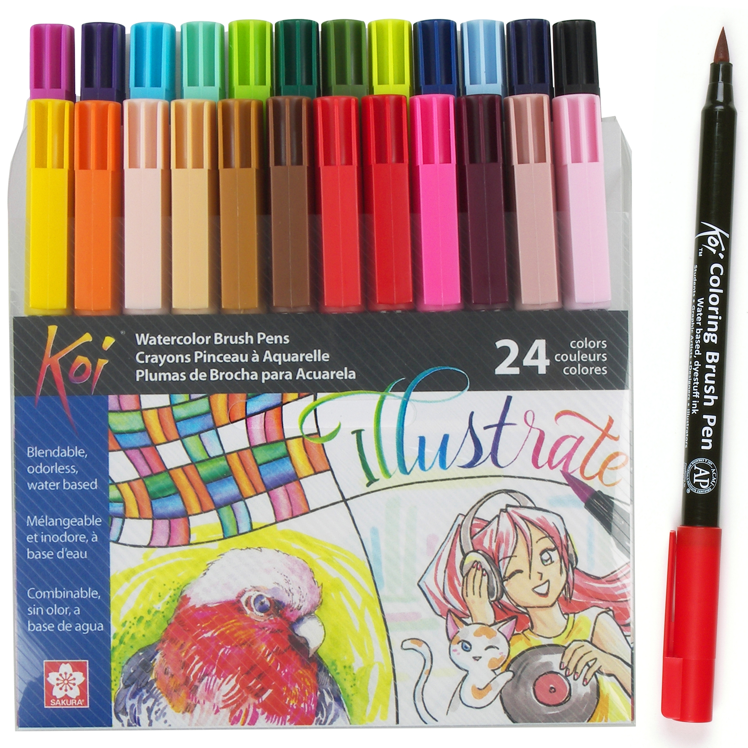 Sakura XBR-24SA 24-Piece Koi Assorted Coloring Brush Pen Set