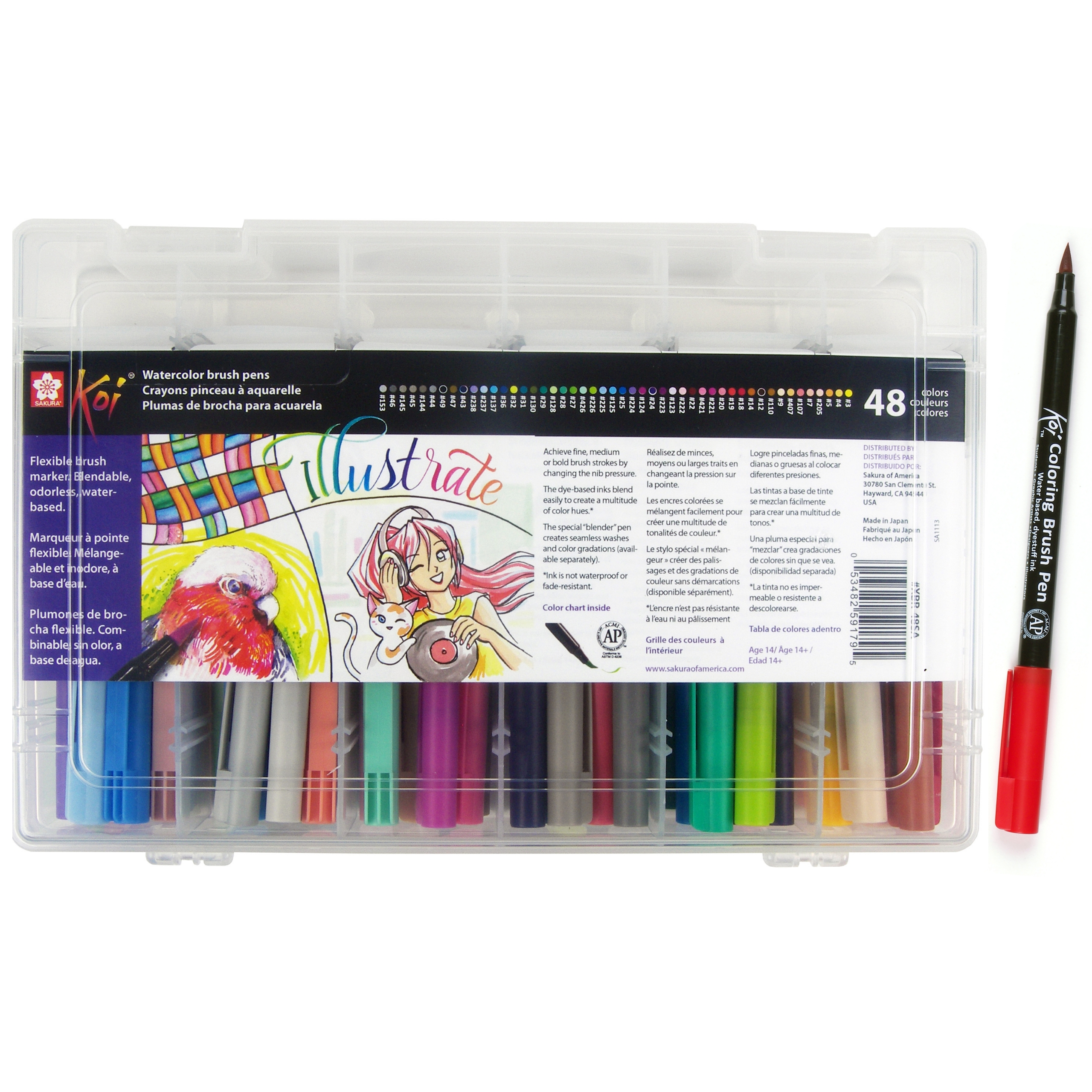 Koi Sakura XBR-48SA Assorted Coloring Brush Pen Set, Multicolor, 48-Piece