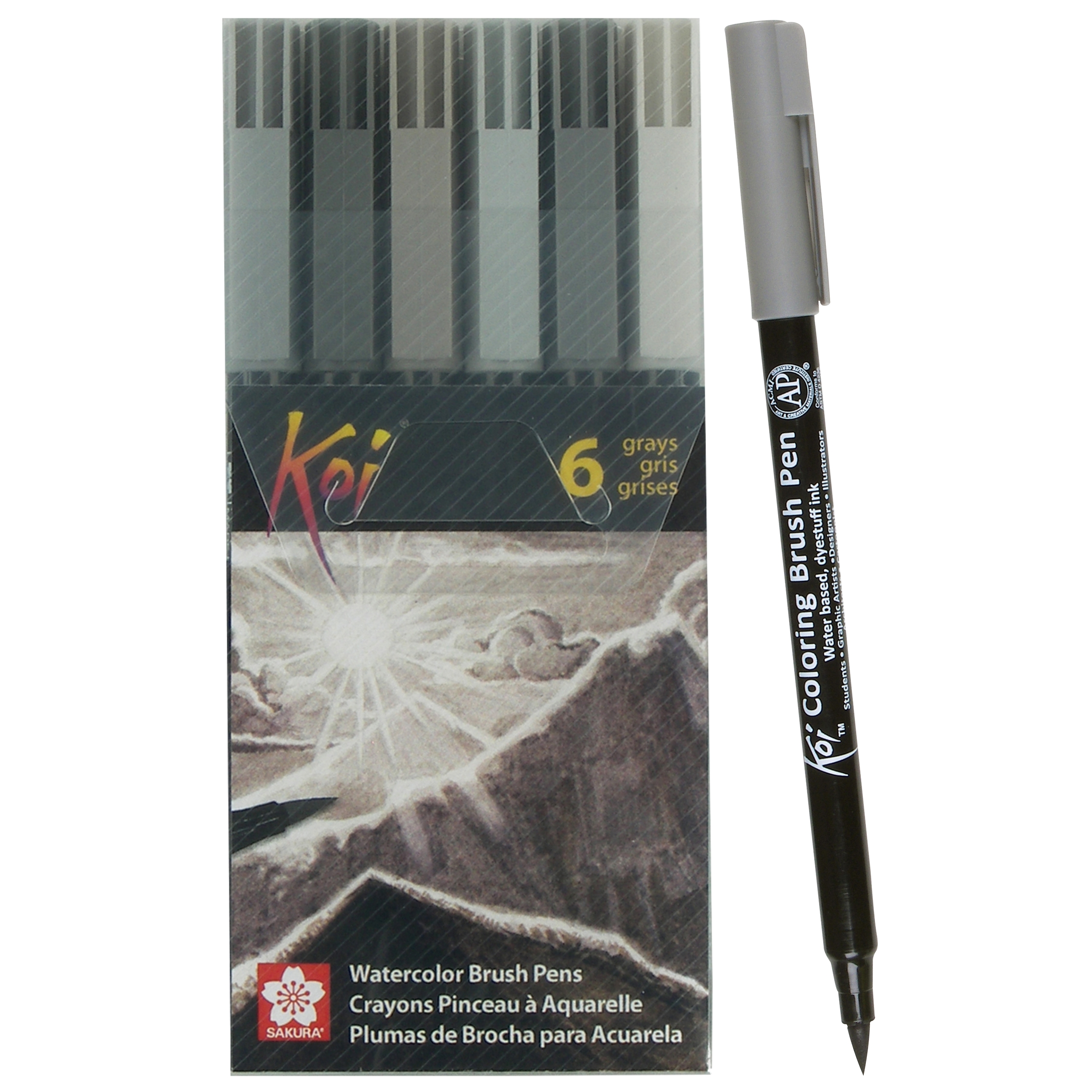 Sakura XBR-6SA 6-Piece Koi Coloring Brush Pen Set, Gray