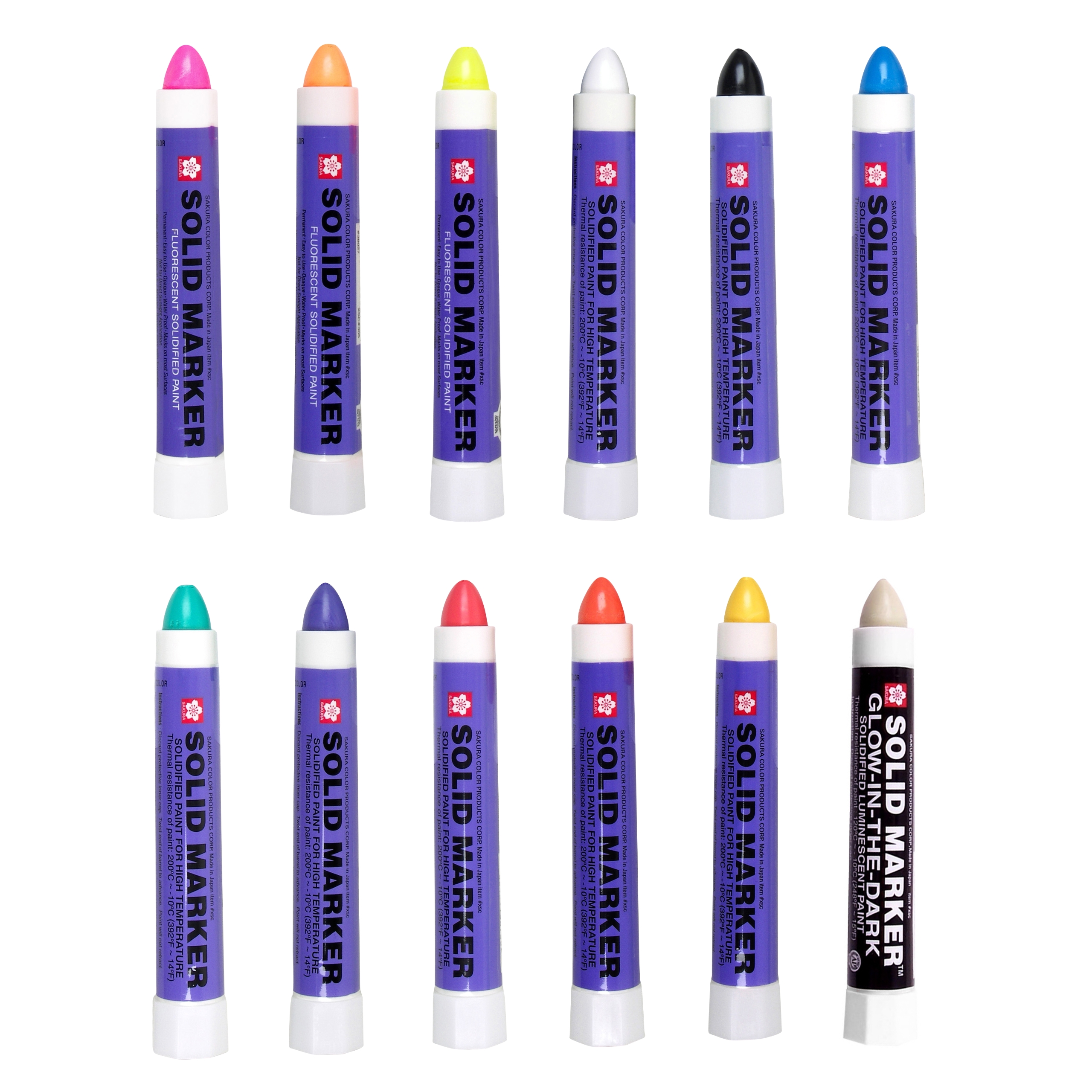 Sakura Solid Marker, Solidified Paint, 12 Pack Set of 12 colors including Glow in the Dark