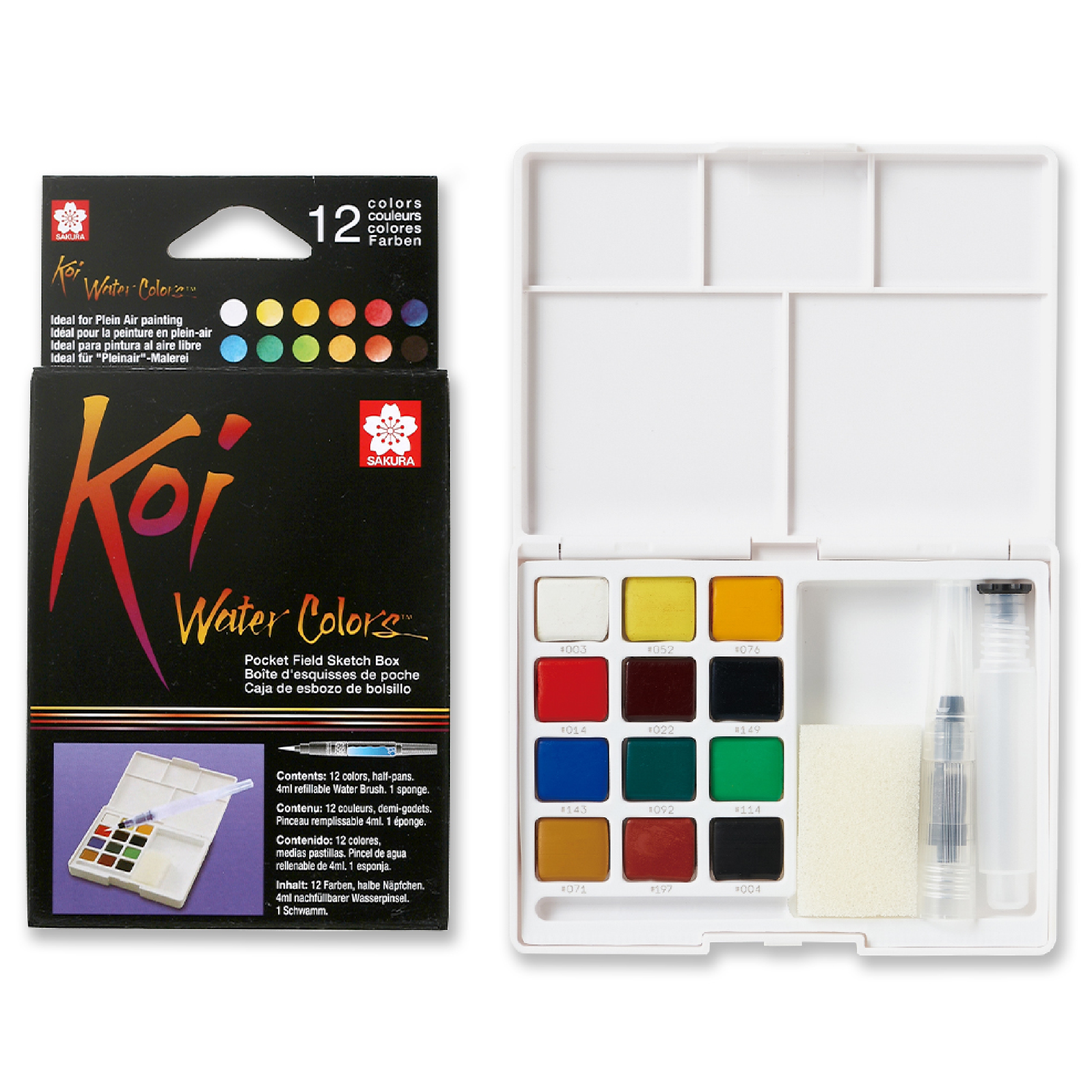 Sakura XNCW-12H, 12 Assorted Watercolors Field Sketch Set with Brush