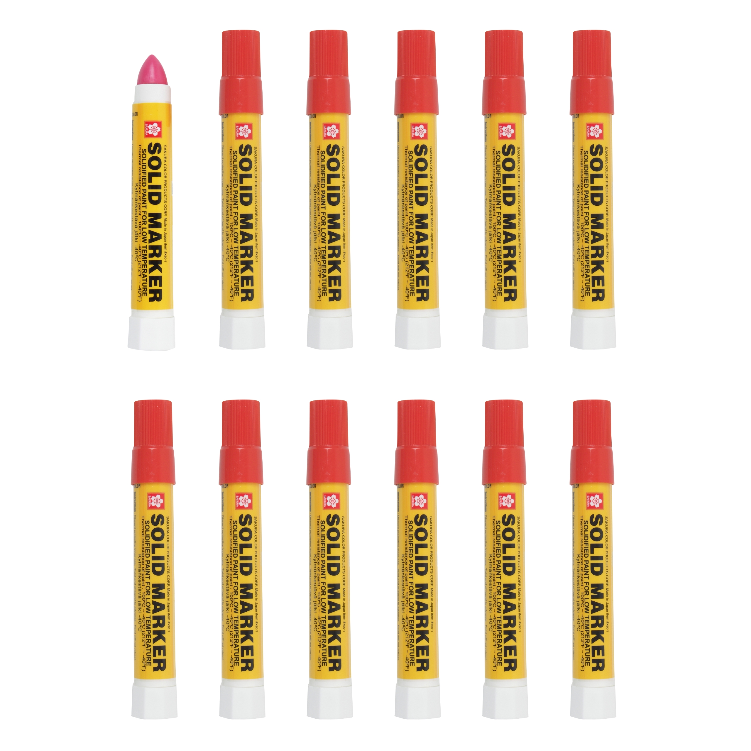Sakura XSC-T-19 Red Solidified Paint Low Temperature Solid Marker, -40 to 212 Degree F, 13 mm Twist-Up Tip (Pack of 12)