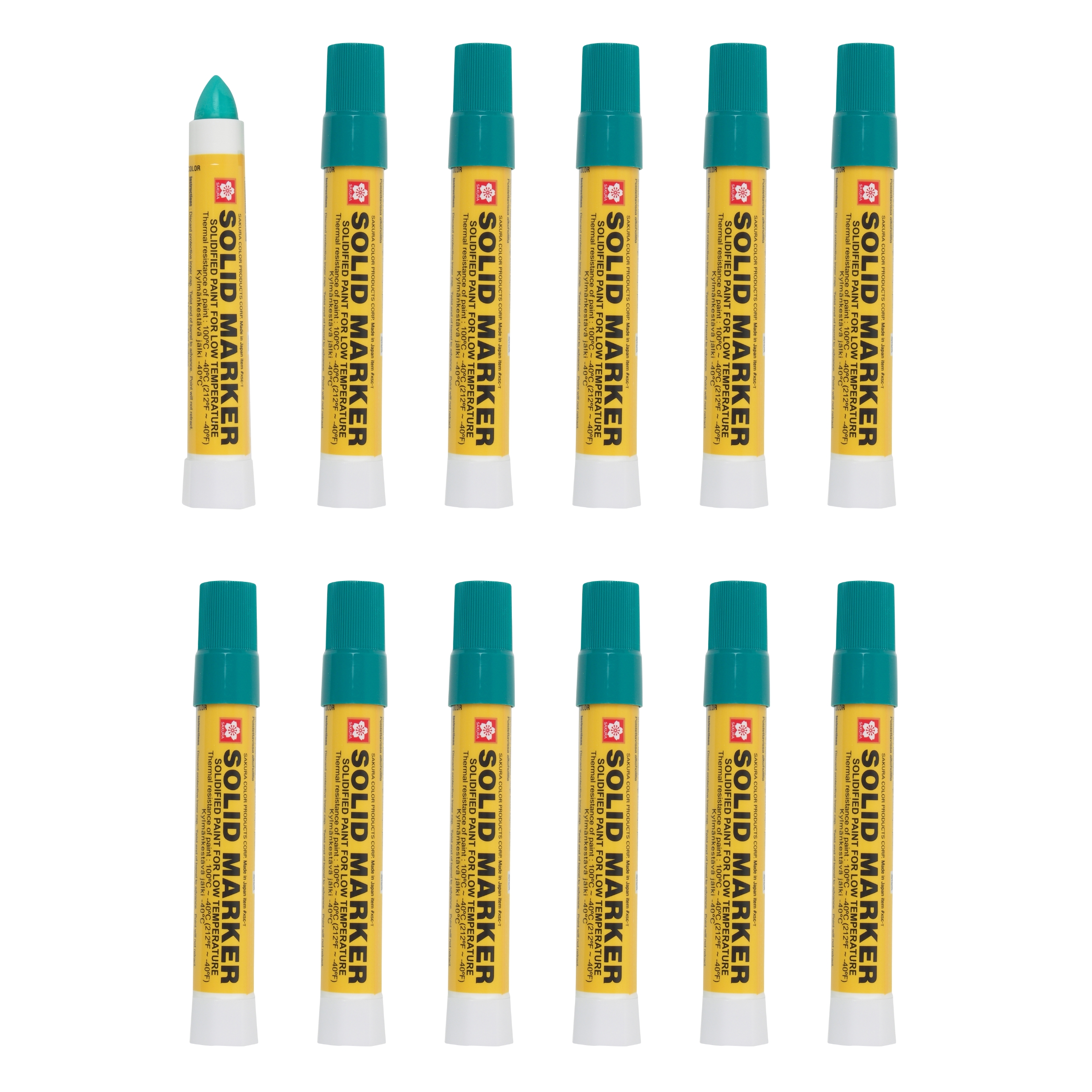Sakura XSC-T-29 Green Solidified Paint Low Temperature Solid Marker, -40 to 212 Degree F, 13 mm Twist-Up Tip (Pack of 12)