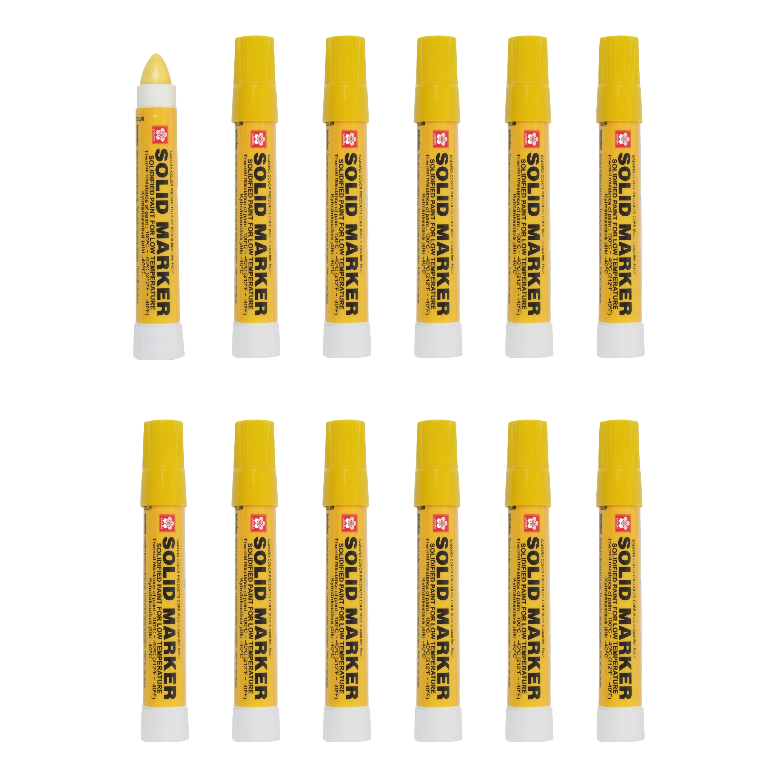 Sakura XSC-T-3 Yellow Solidified Paint Low Temperature Solid Marker, -40 to 212 Degree F, 13 mm Twist-Up Tip (Pack of 12)