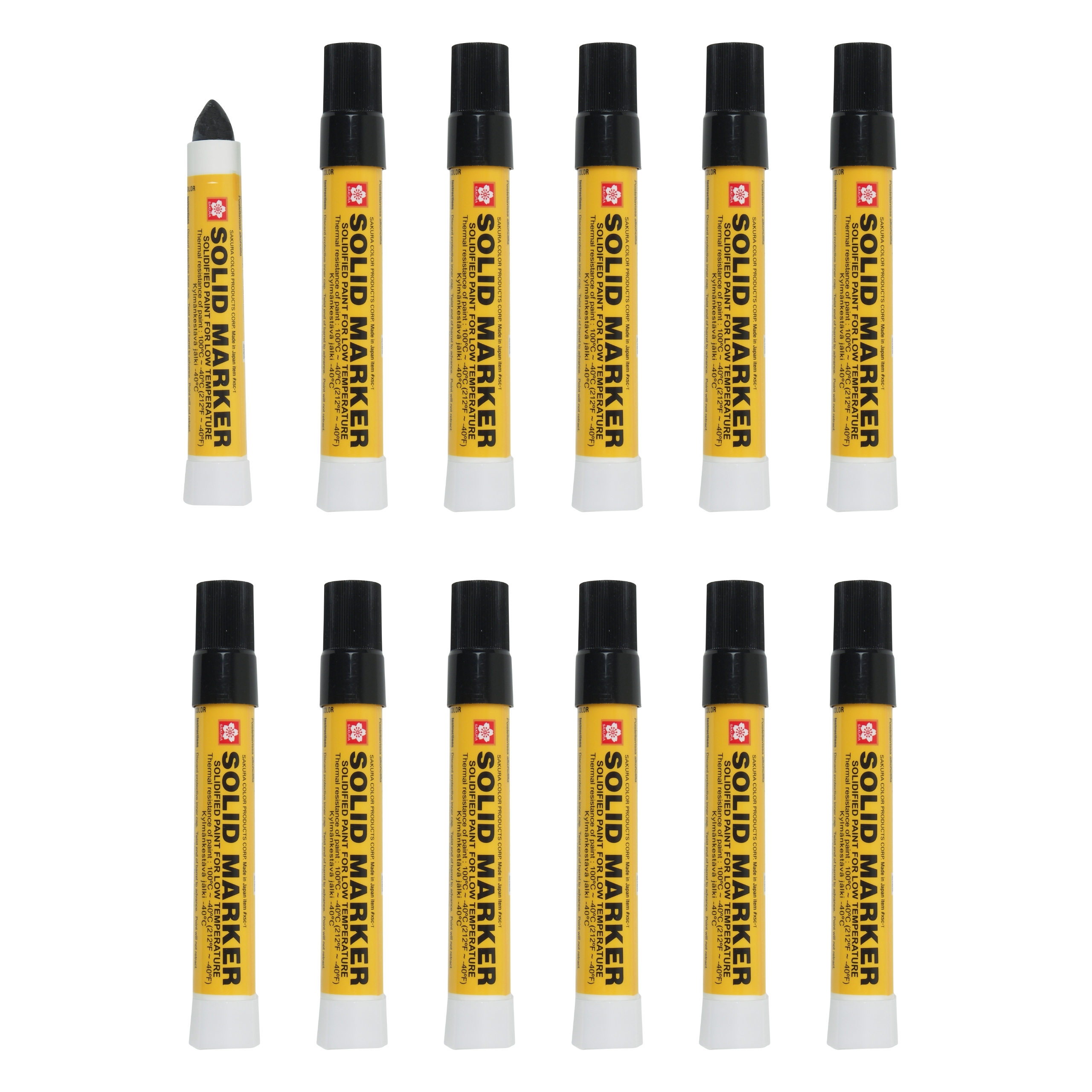 Sakura XSC-T-49 Black Solidified Paint Low Temperature Solid Marker, -40 to 212 Degree F, 13 mm Twist-Up Tip (Pack of 12)